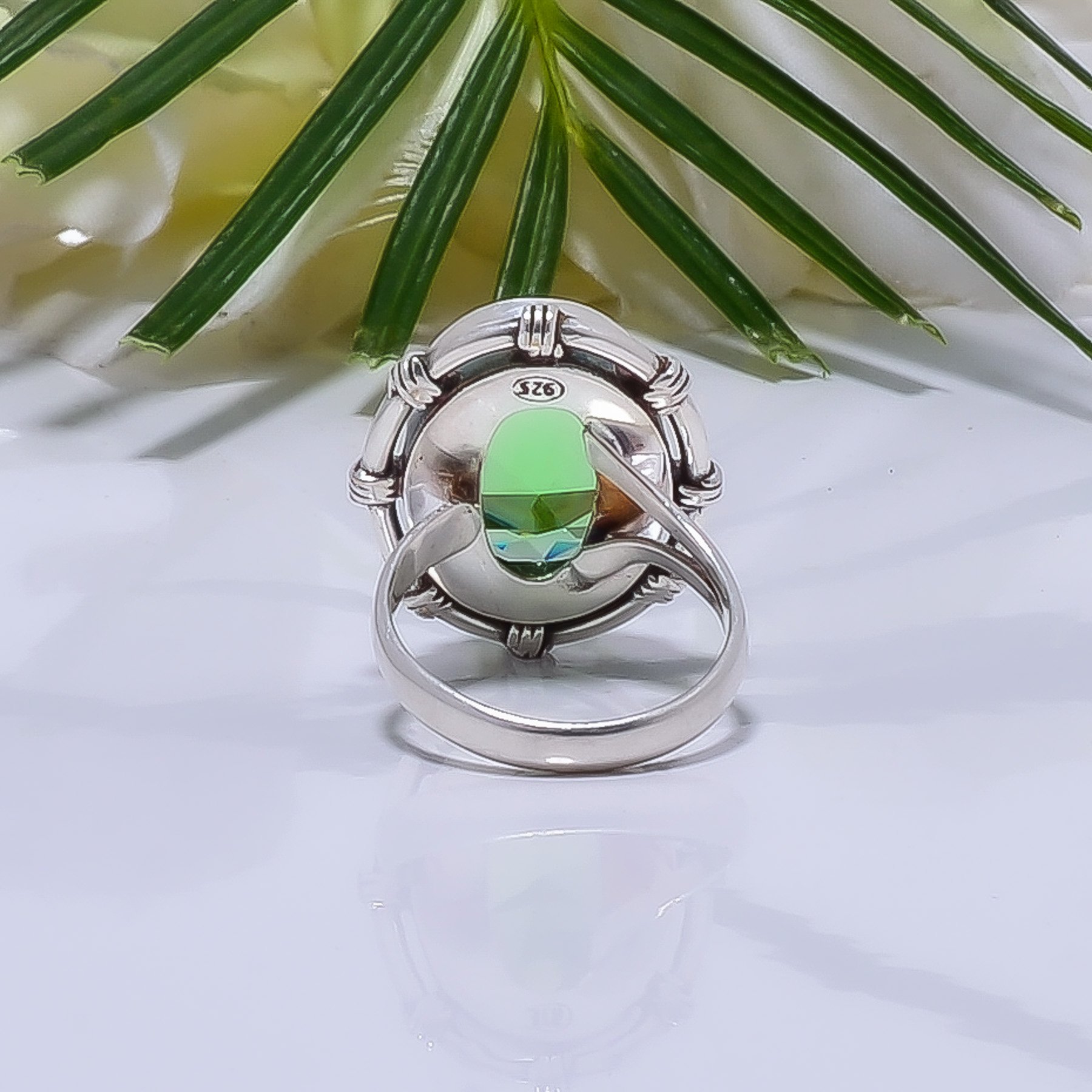 Green Amethyst - Simulated Gemstone 925 Sterling Silver Ring