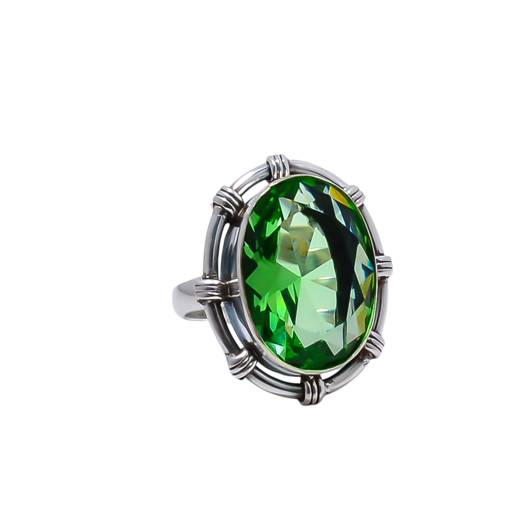 Green Amethyst - Simulated Gemstone 925 Sterling Silver Ring