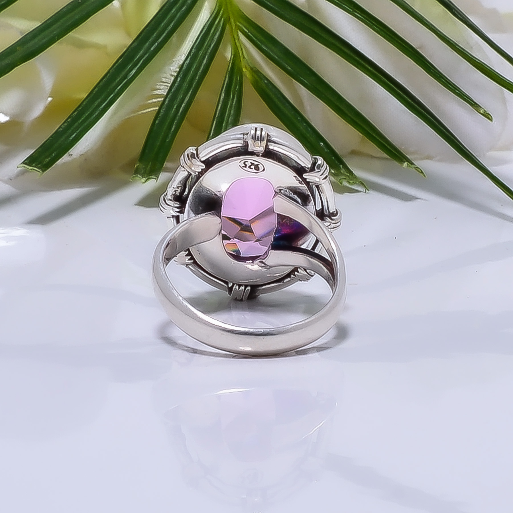 Pink Kunzite - Simulated Gemstone 925 Sterling Silver Ring