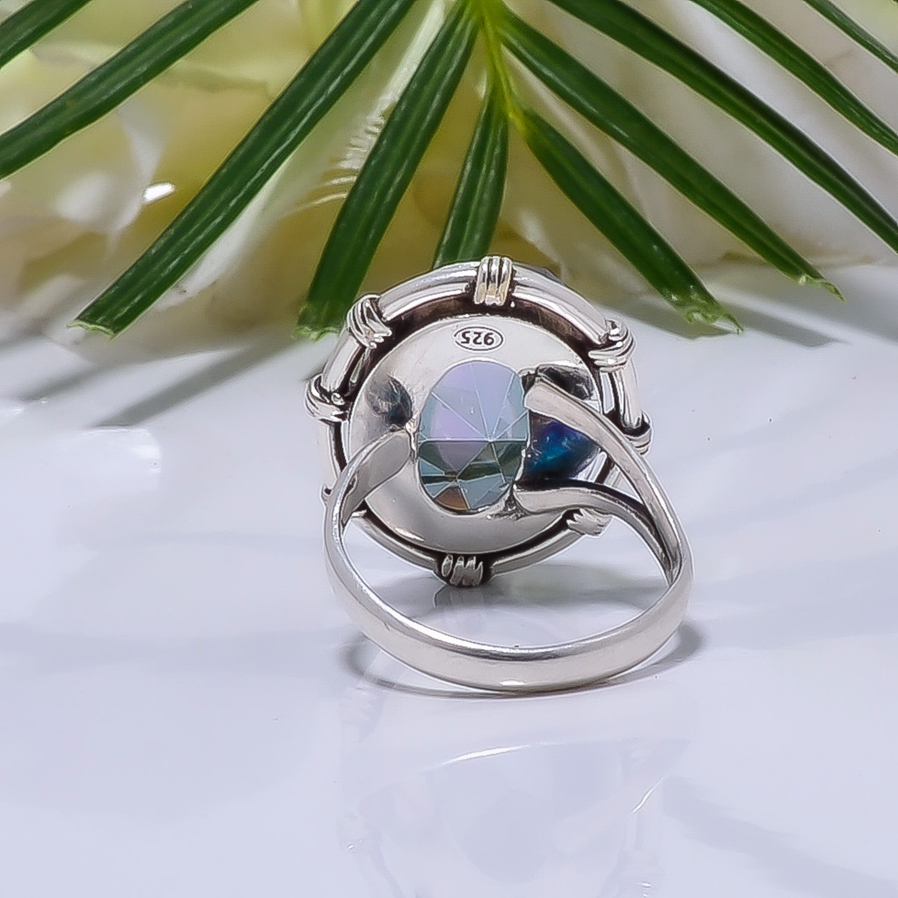 Rainbow Mystic Fire Topaz - Simulated Gemstone 925 Sterling Silver Ring