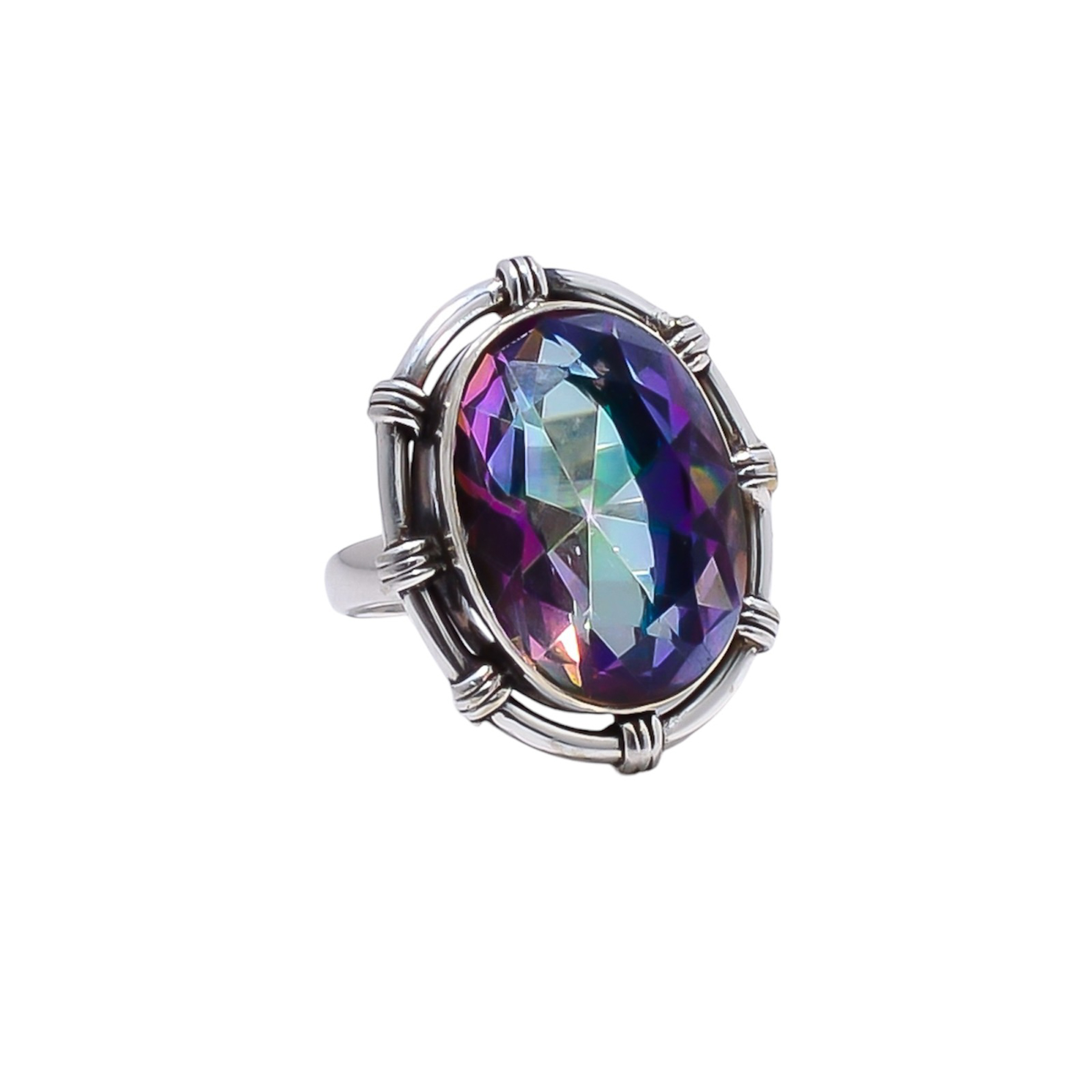Rainbow Mystic Fire Topaz - Simulated Gemstone 925 Sterling Silver Ring