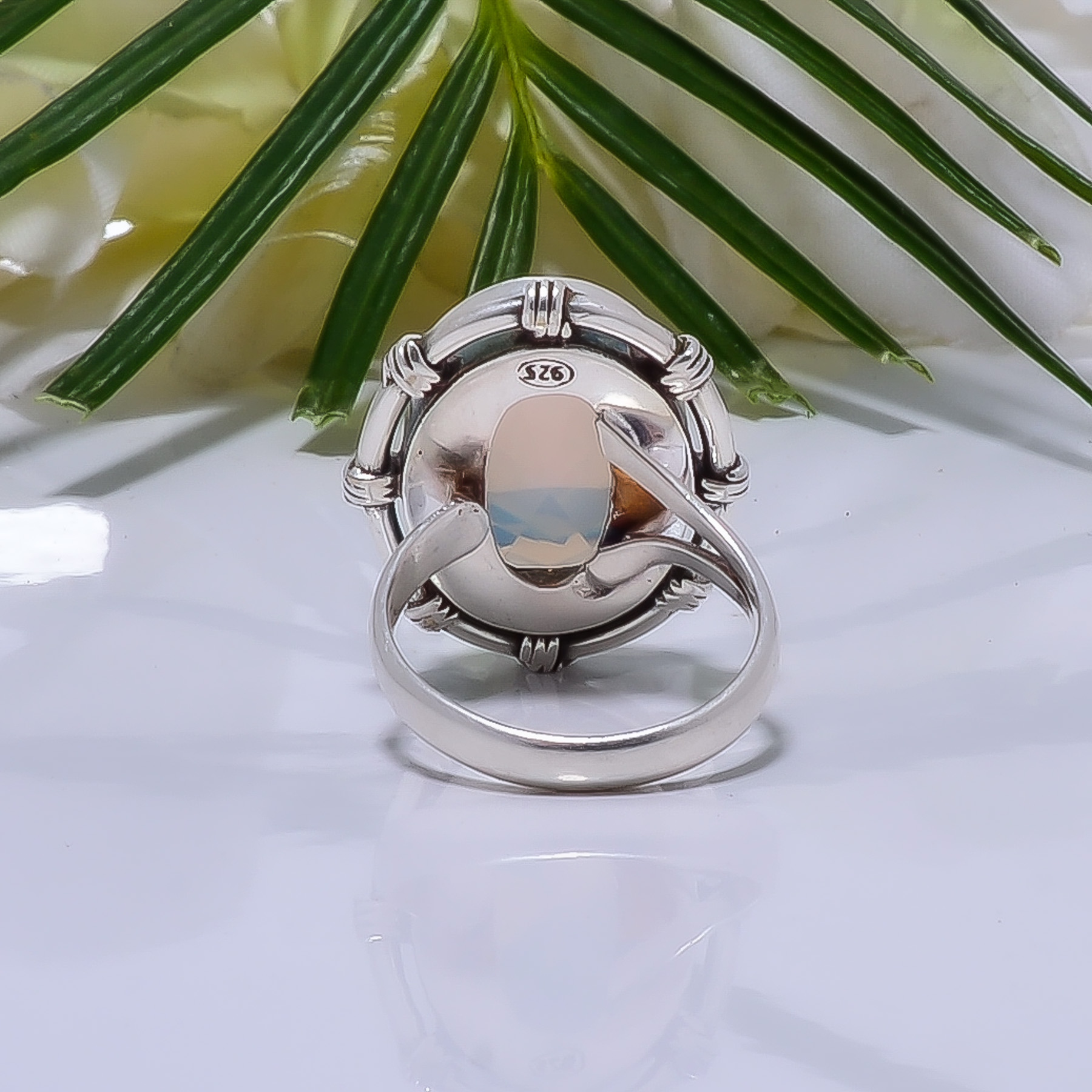 Milky Opal - Simulated Gemstone 925 Sterling Silver Ring