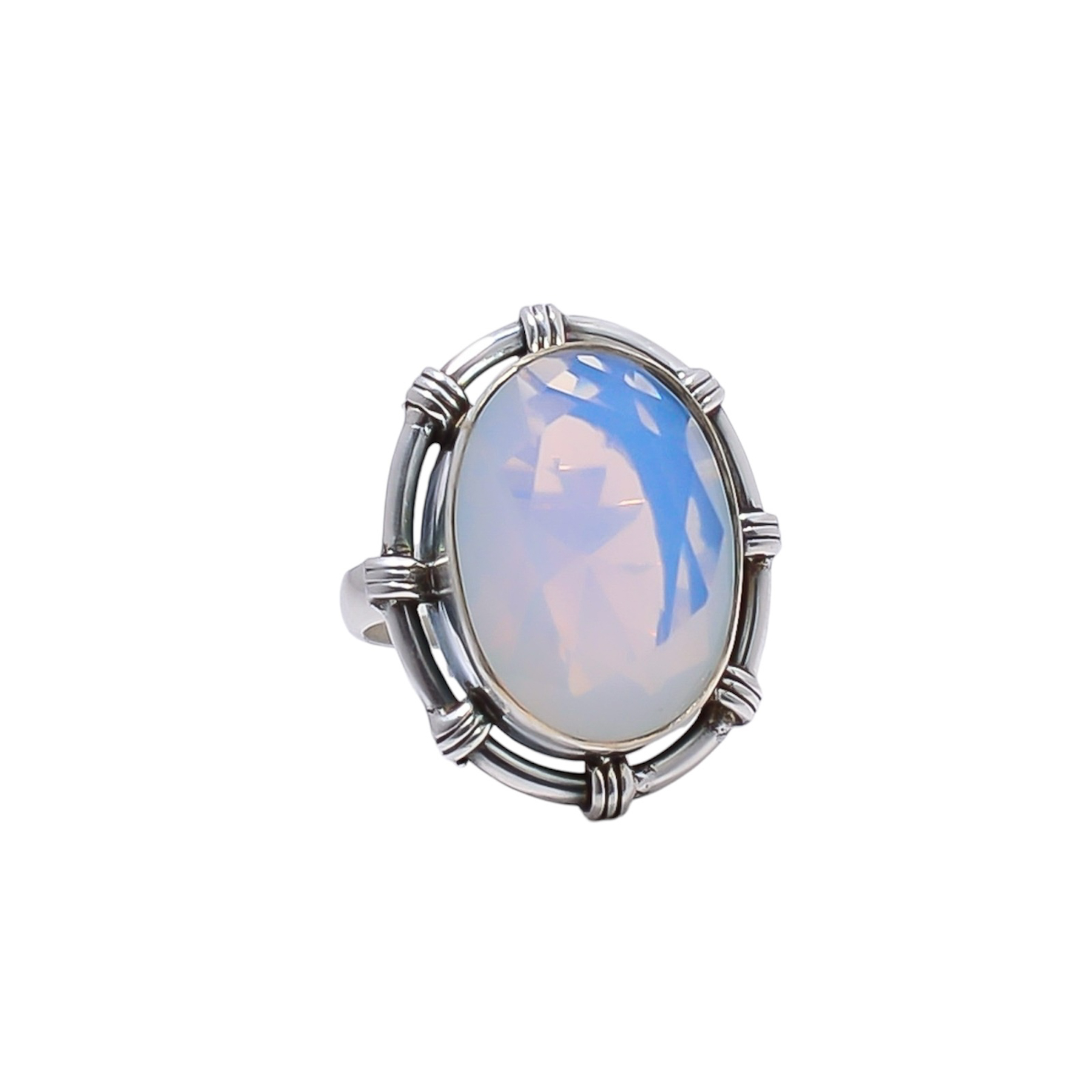 Milky Opal - Simulated Gemstone 925 Sterling Silver Ring