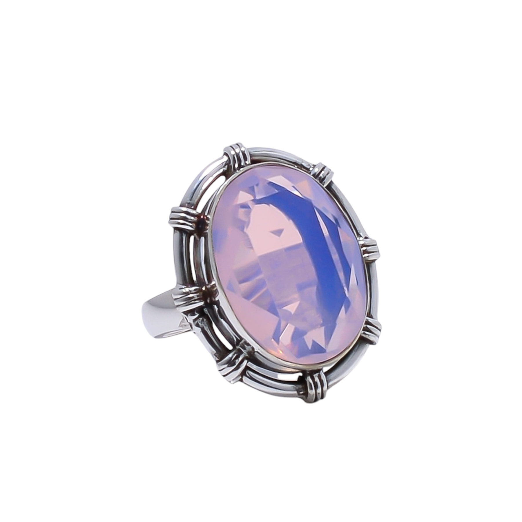 Pink Milky Pink Opal - Simulated Gemstone 925 Sterling Silver Ring