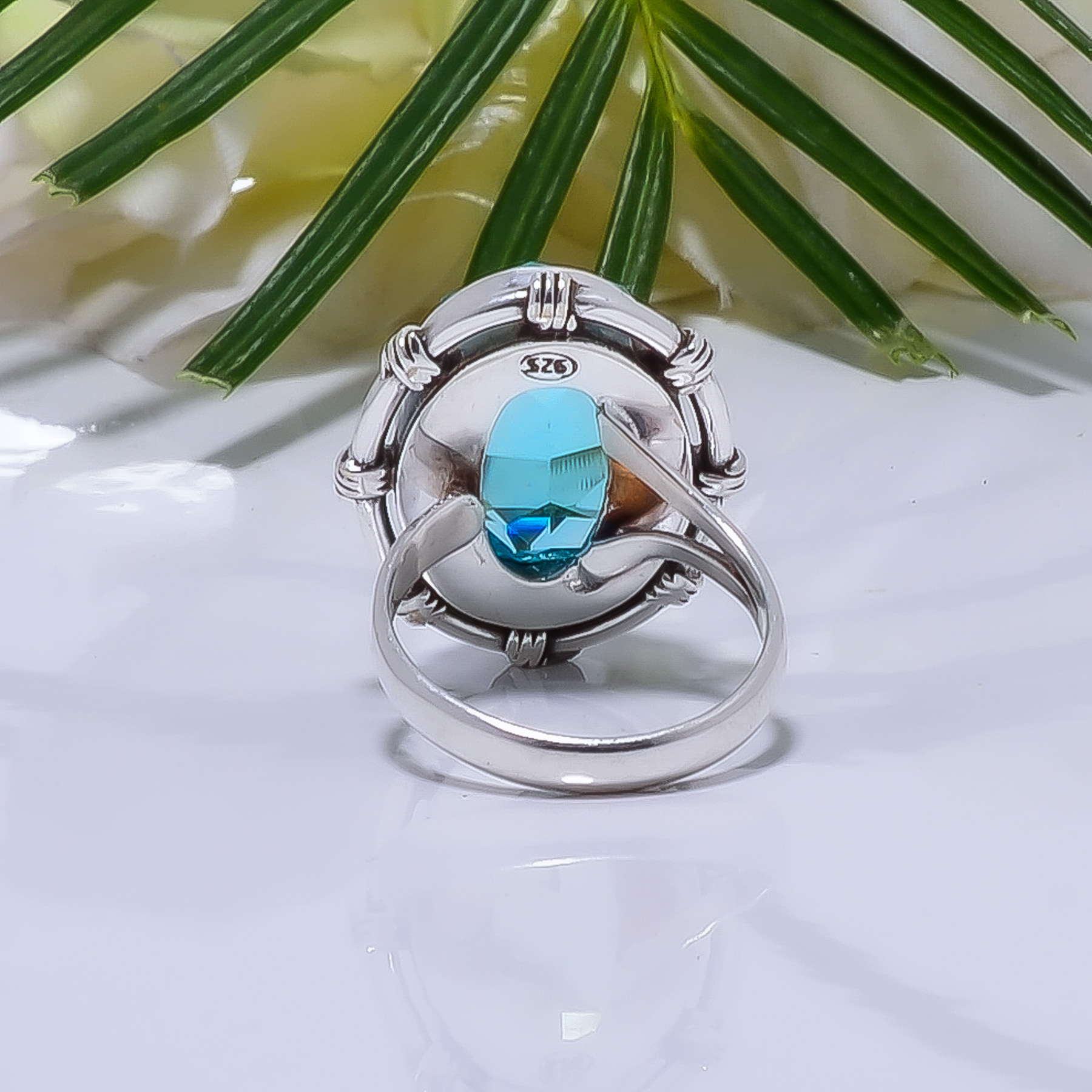 Blue Topaz - Simulated Gemstone 925 Sterling Silver Ring