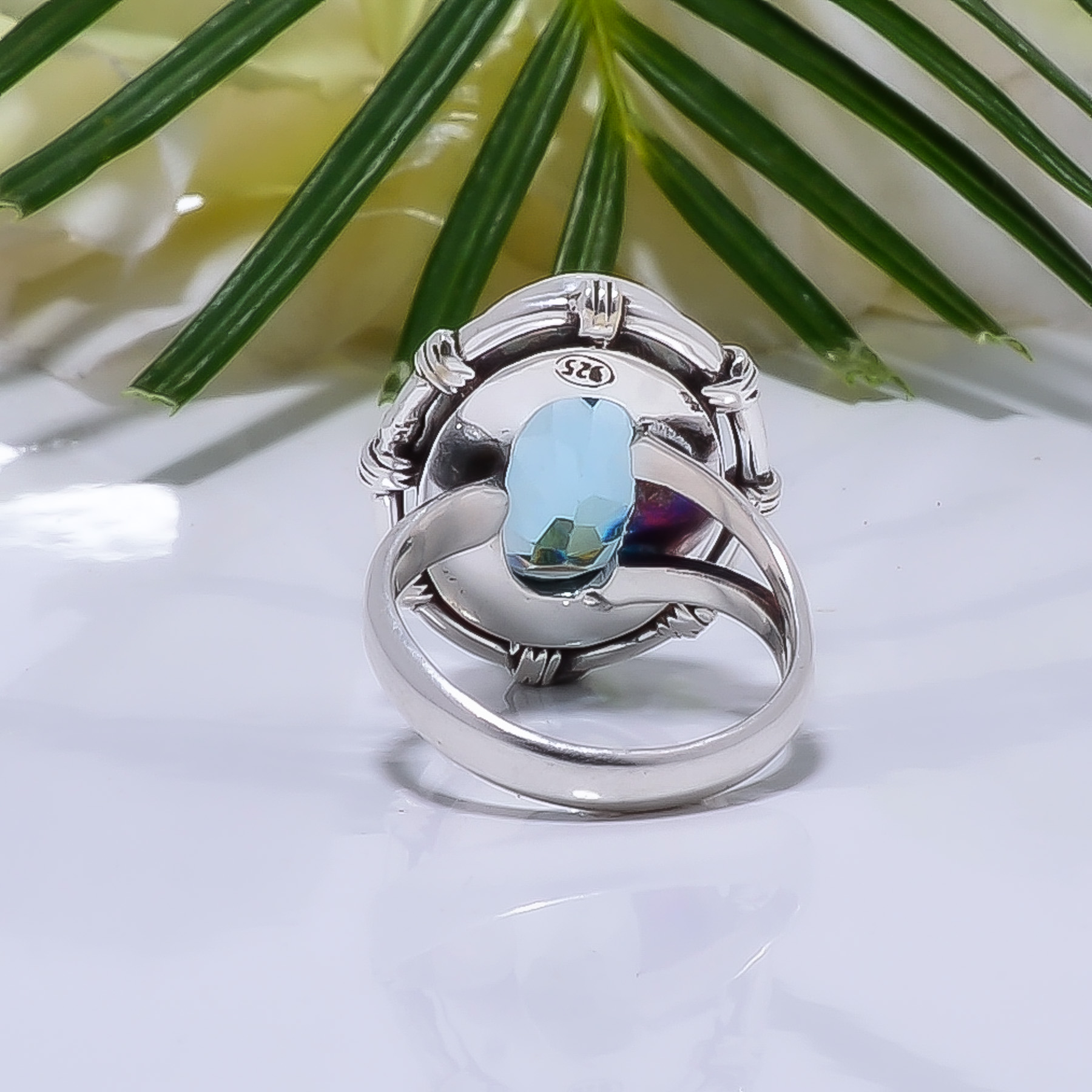 Aquamarine - Simulated Gemstone 925 Sterling Silver Ring