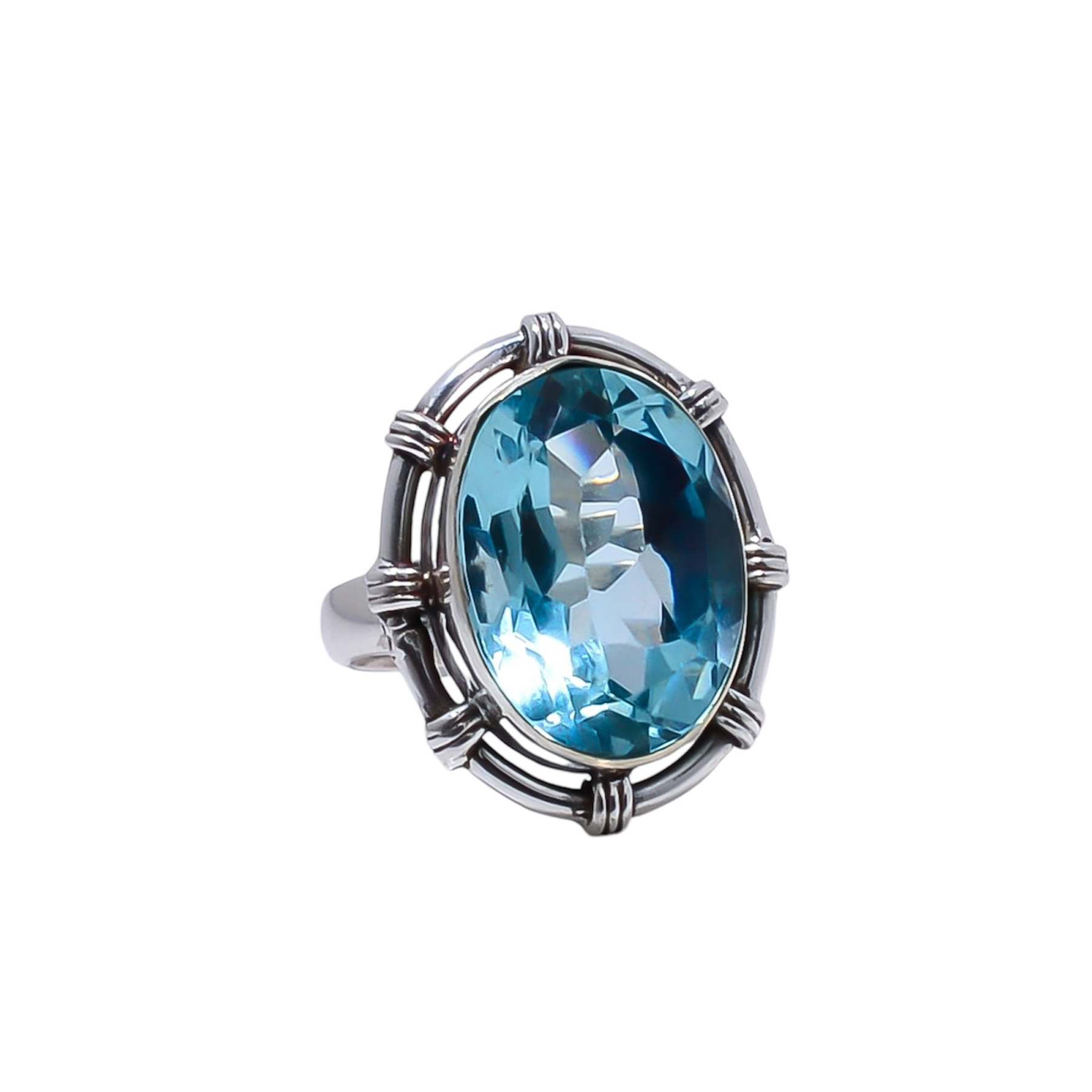 Aquamarine - Simulated Gemstone 925 Sterling Silver Ring