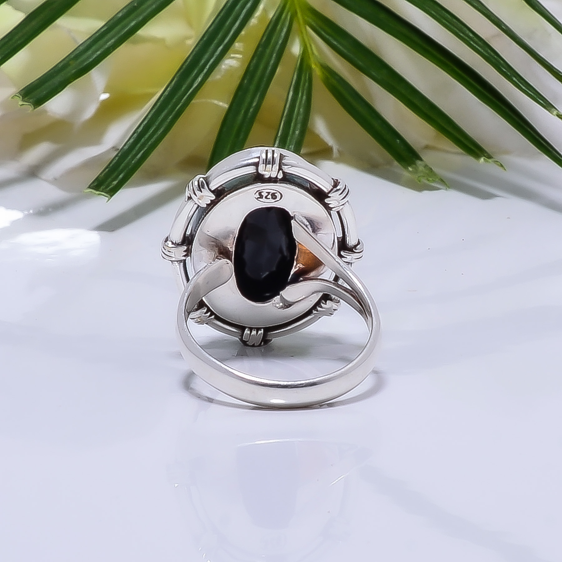 Black Onyx - Simulated Gemstone 925 Sterling Silver Ring