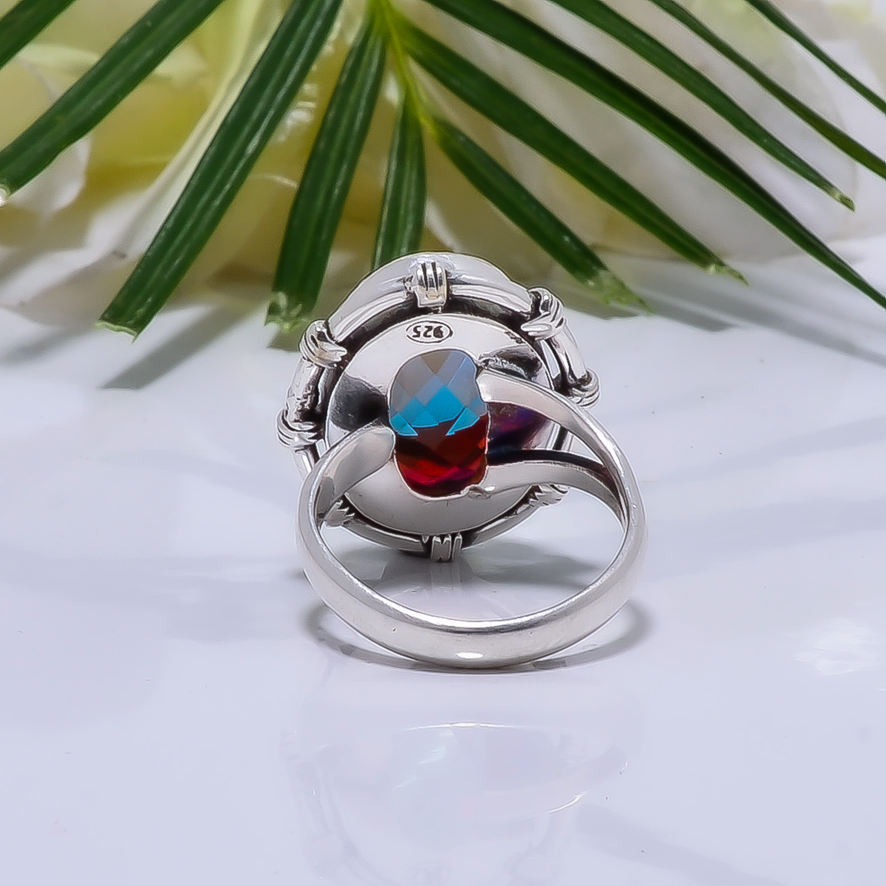 Black Rainbow Mystic Fire Topaz - Simulated Gemstone 925 Sterling Silver Ring