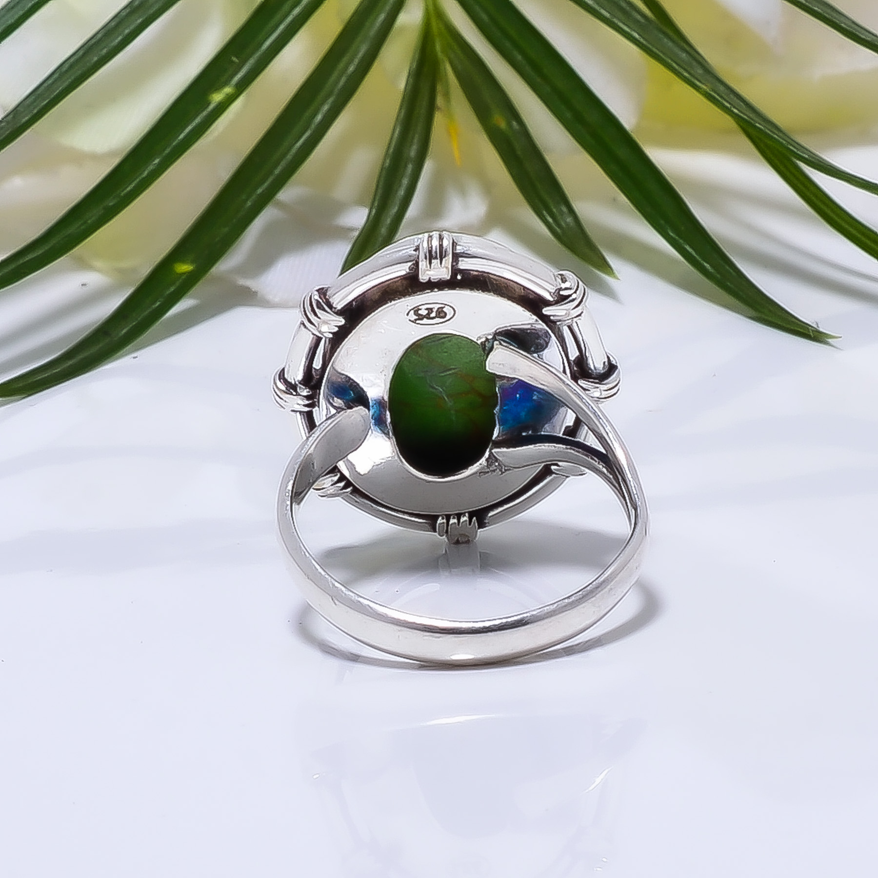 Copper Green Turquoise - Simulated Gemstone 925 Sterling Silver Ring