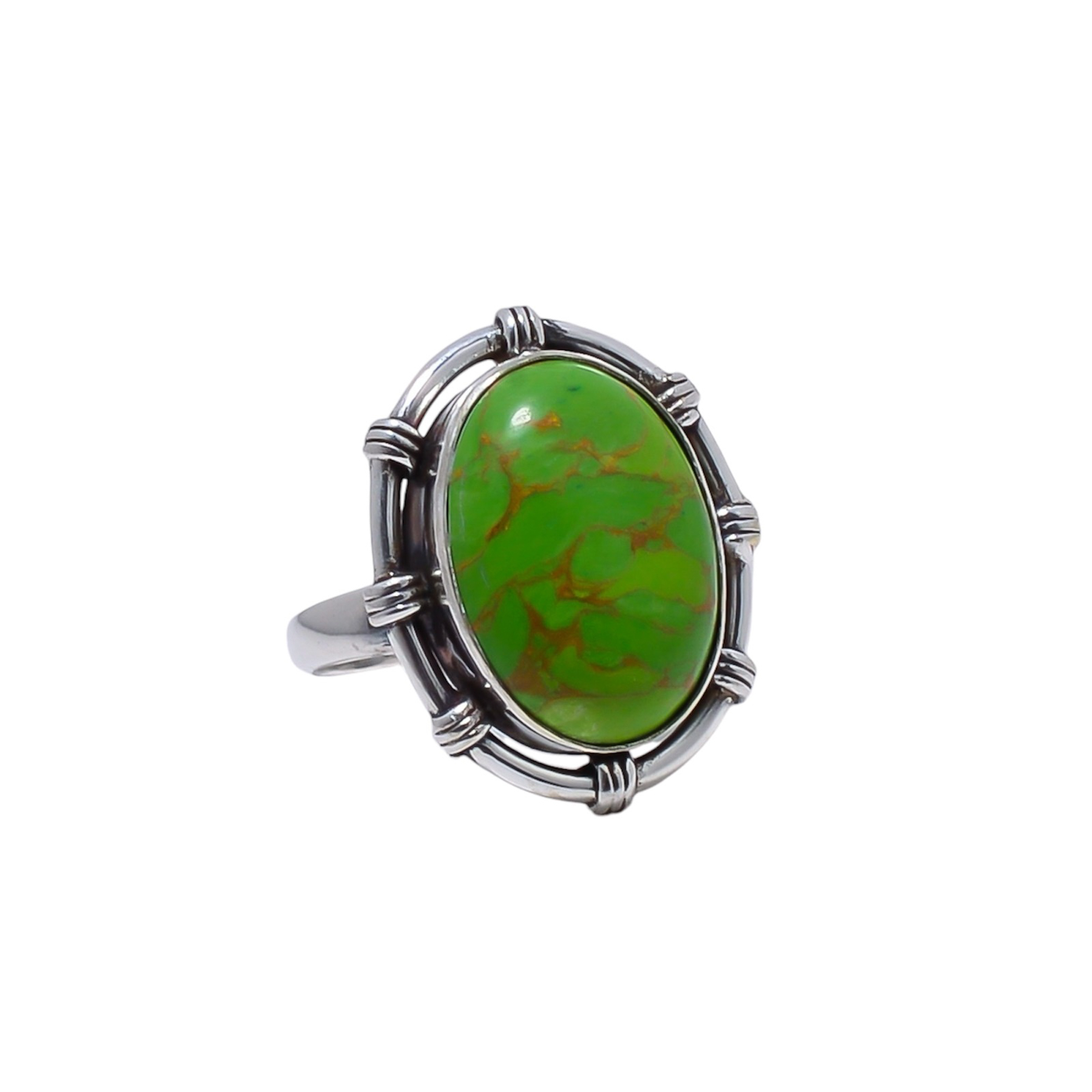Copper Green Turquoise - Simulated Gemstone 925 Sterling Silver Ring