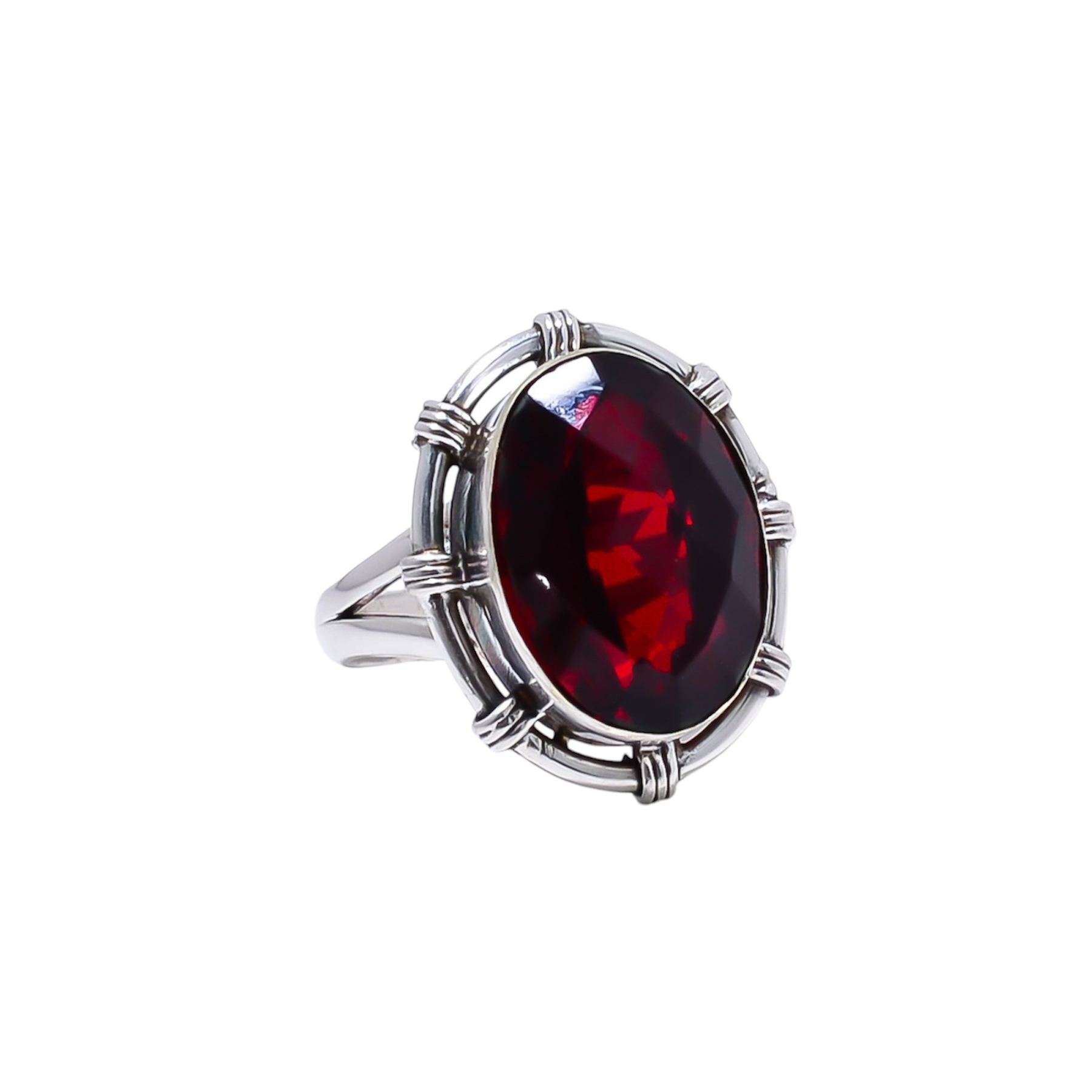 Red Garnet - Simulated Gemstone 925 Sterling Silver Ring