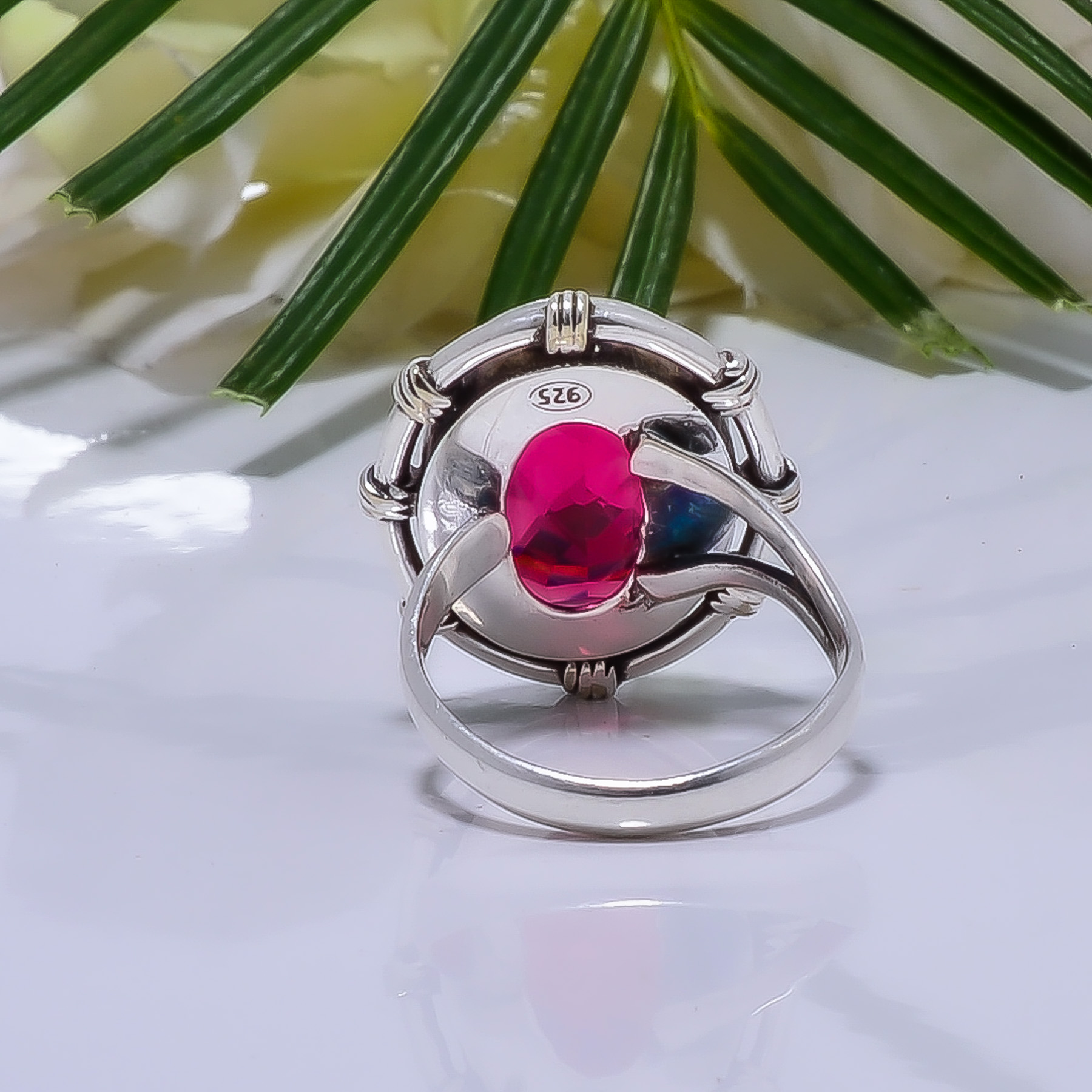 Pink Rubellite Tourmaline - Simulated Gemstone 925 Sterling Silver Ring