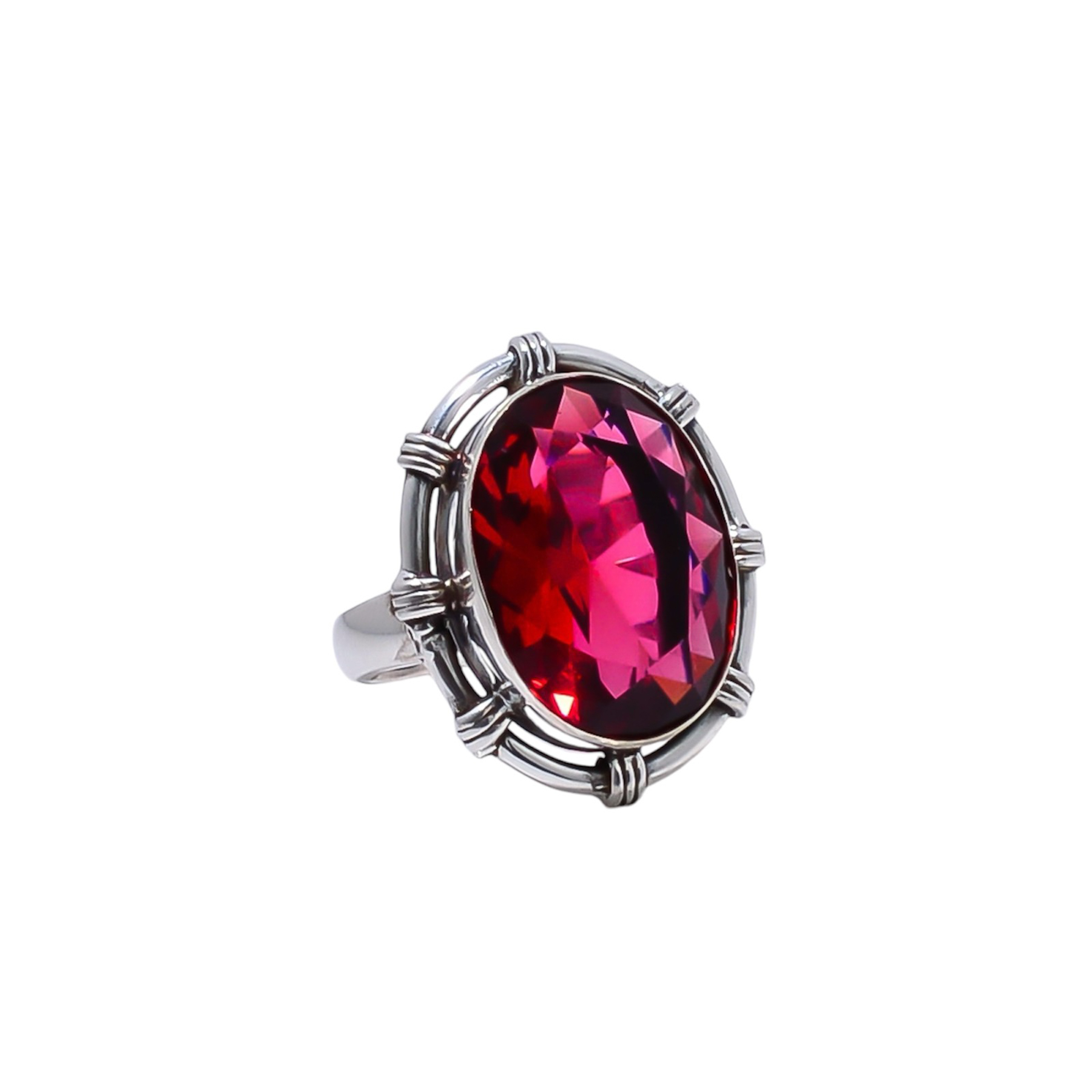 Pink Rubellite Tourmaline - Simulated Gemstone 925 Sterling Silver Ring