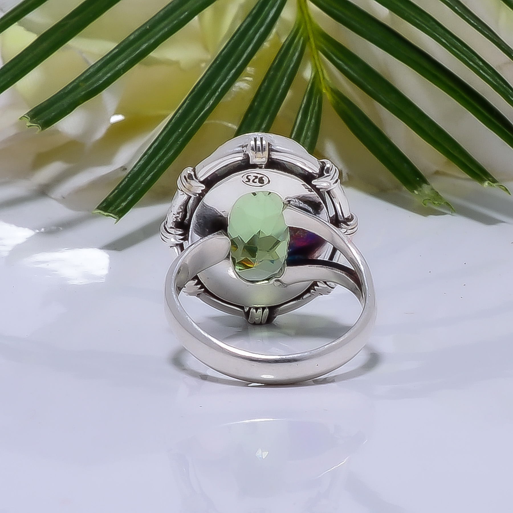 Green Amethyst - Simulated Gemstone 925 Sterling Silver Ring