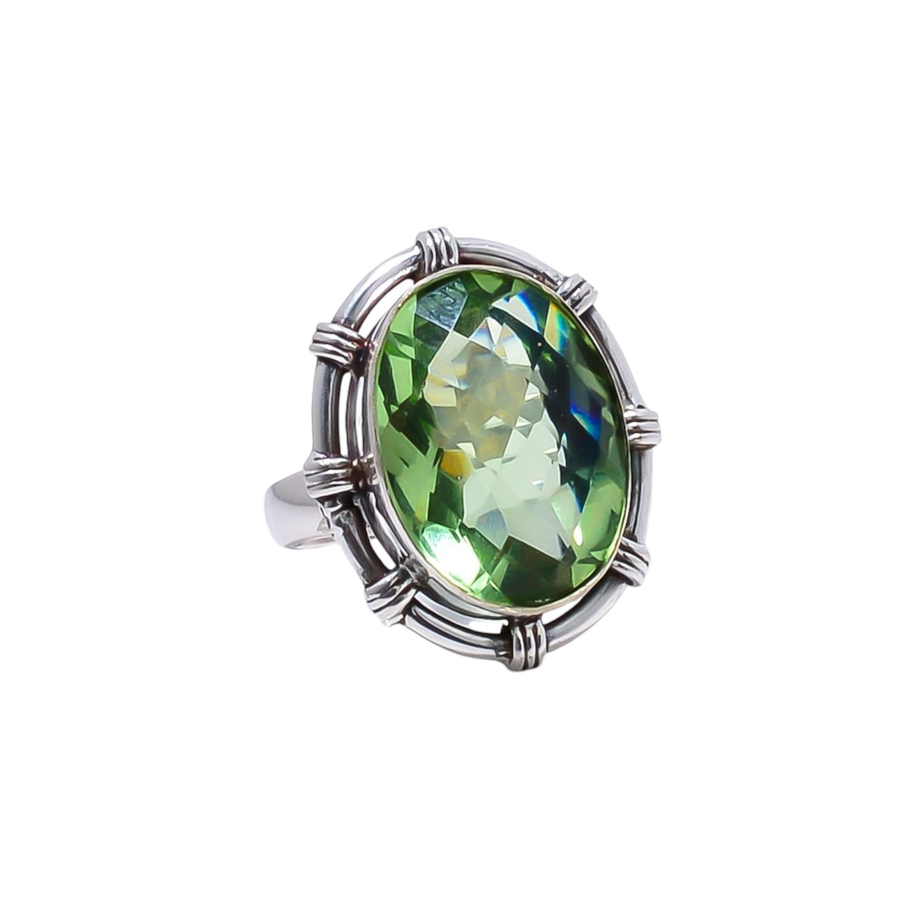 Green Amethyst - Simulated Gemstone 925 Sterling Silver Ring