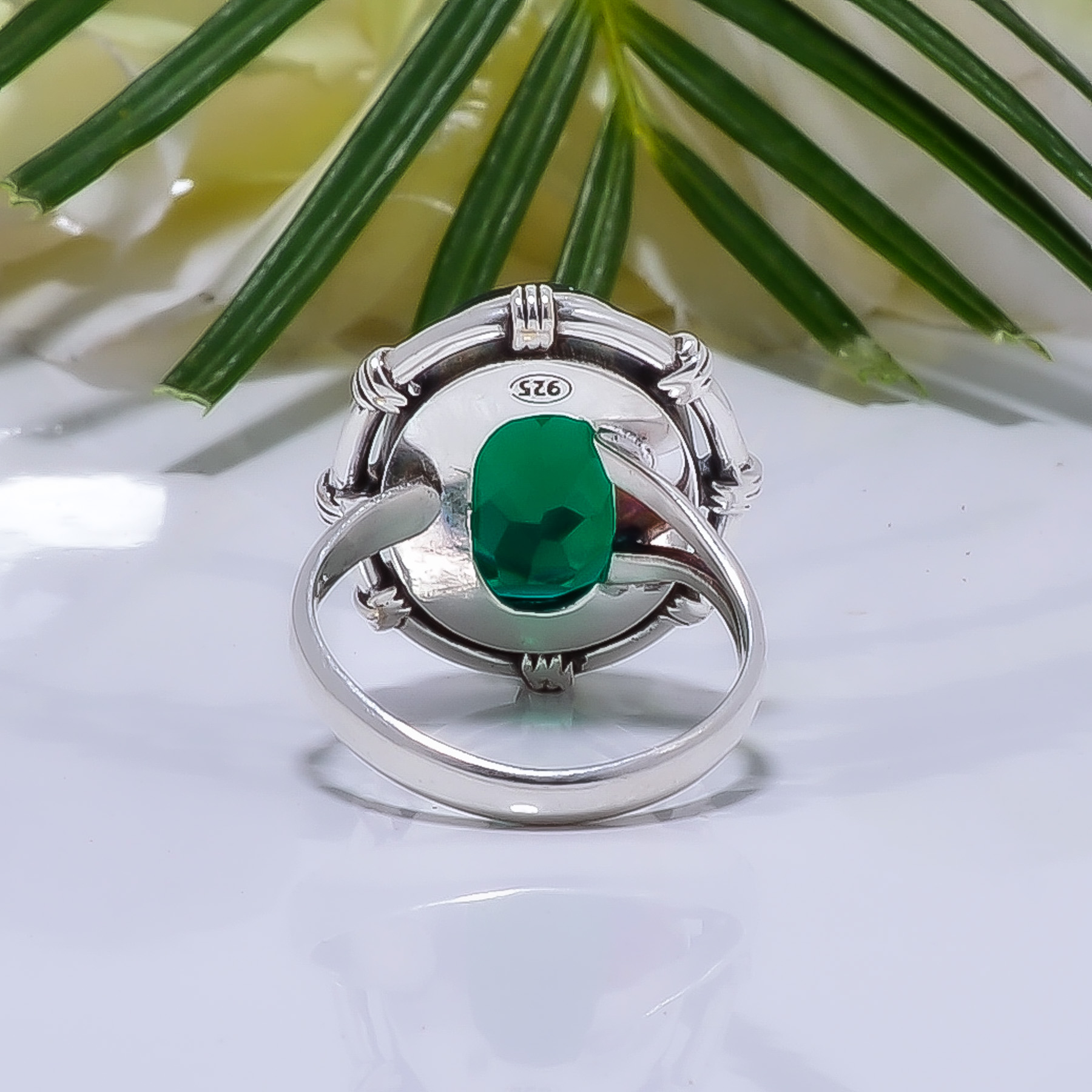 Chrome Diopside - Simulated Gemstone 925 Sterling Silver Ring