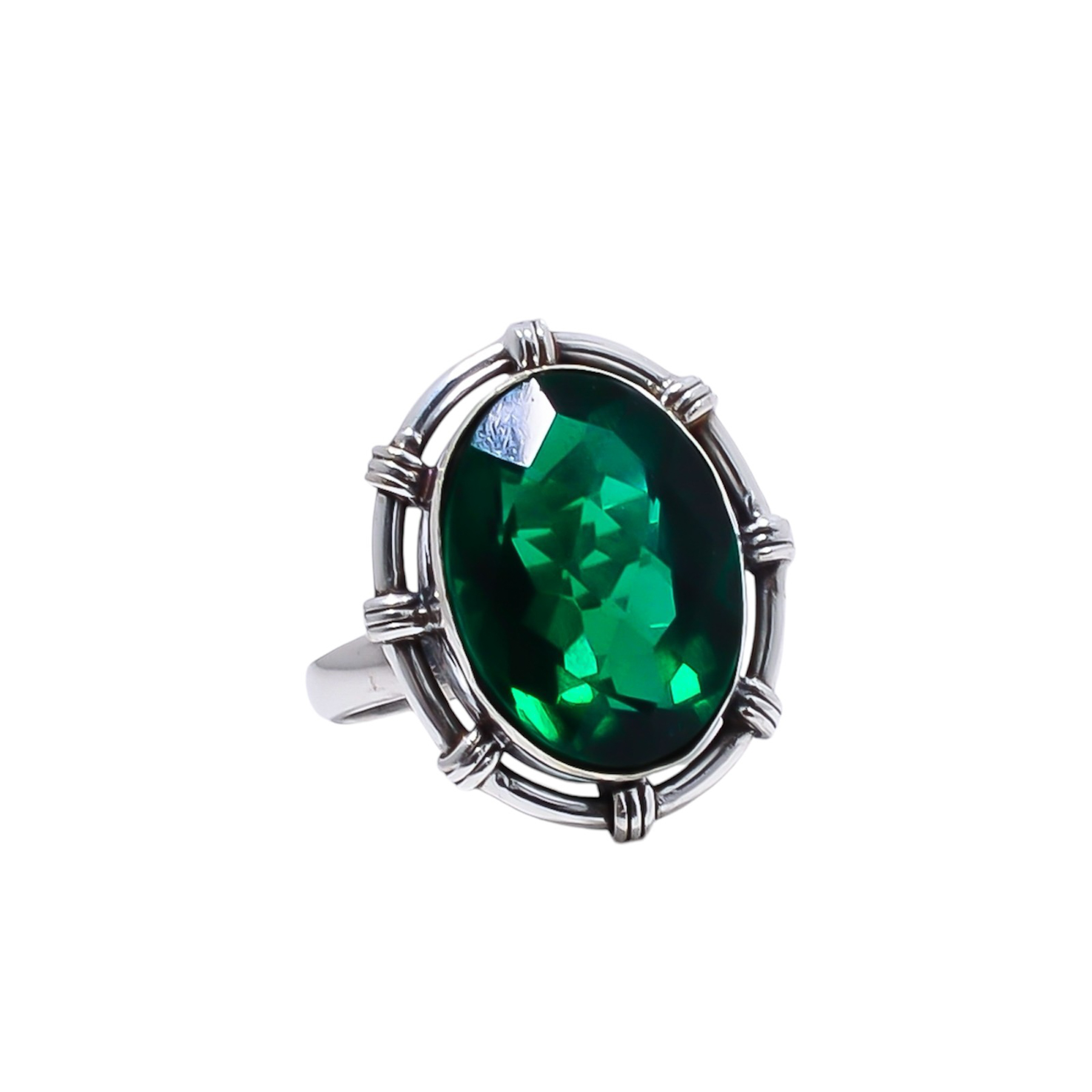 Chrome Diopside - Simulated Gemstone 925 Sterling Silver Ring