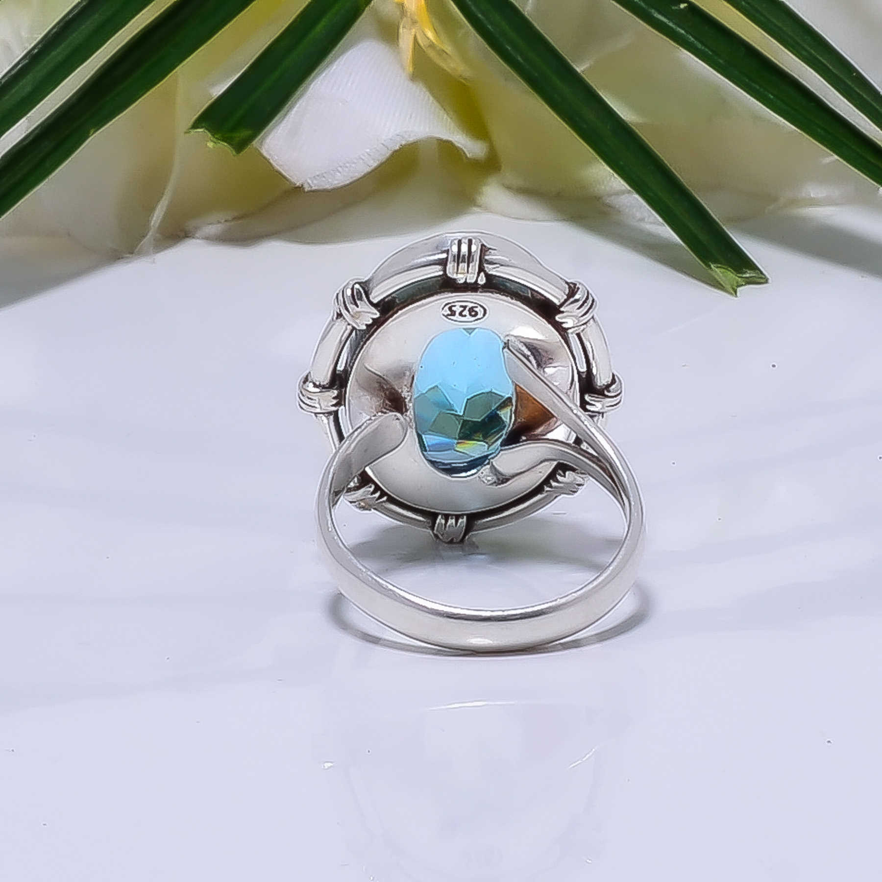 Blue Topaz - Simulated Gemstone 925 Sterling Silver Ring
