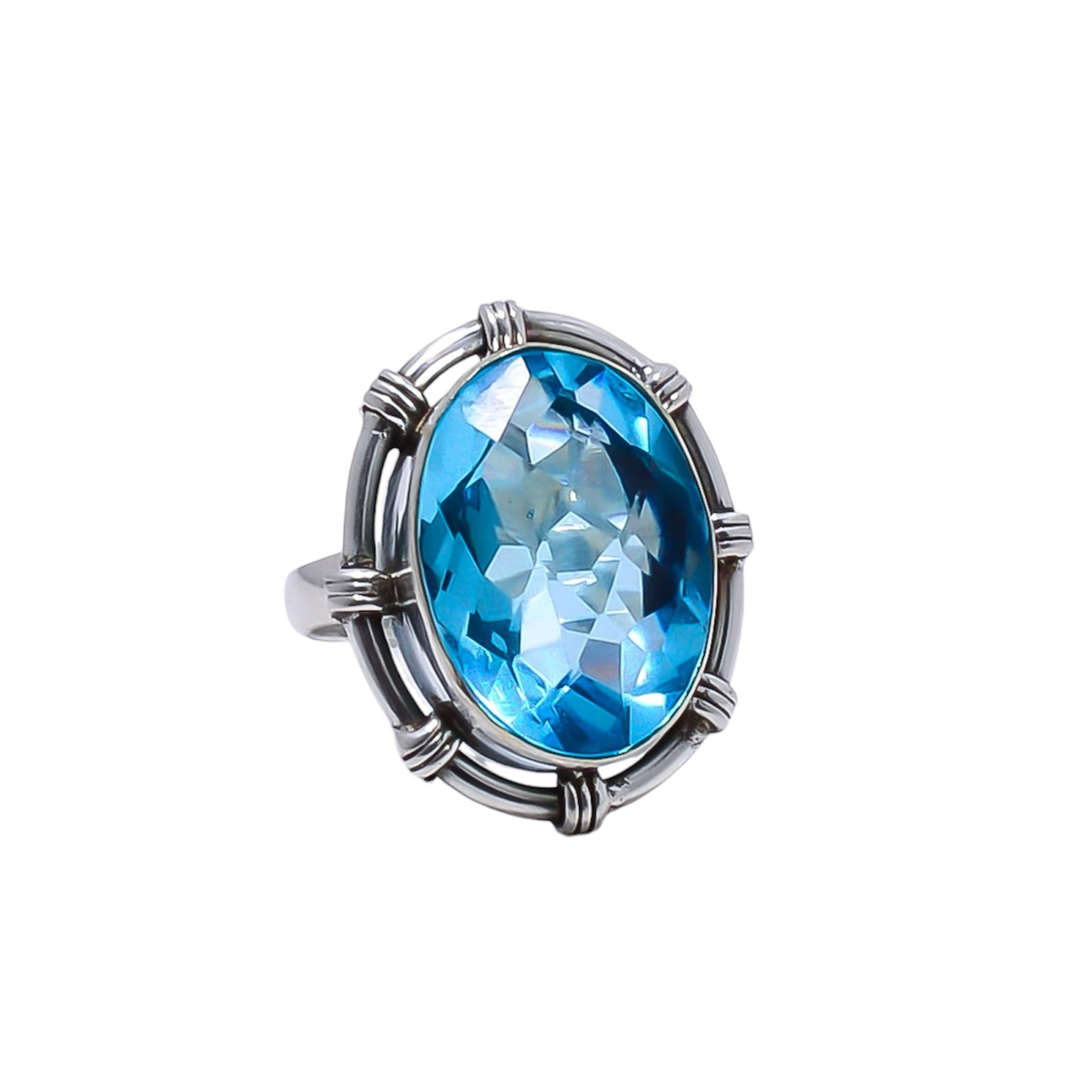Blue Topaz - Simulated Gemstone 925 Sterling Silver Ring