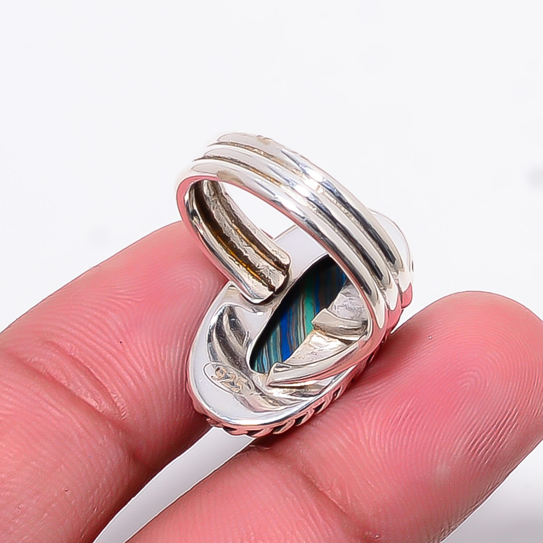Blue Rainbow Calsilica - Simulated 925 Sterling Silver Ring