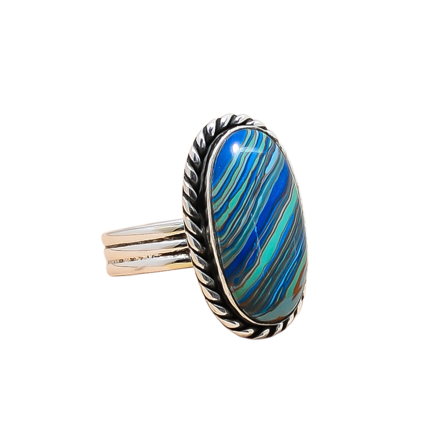 Blue Rainbow Calsilica - Simulated 925 Sterling Silver Ring