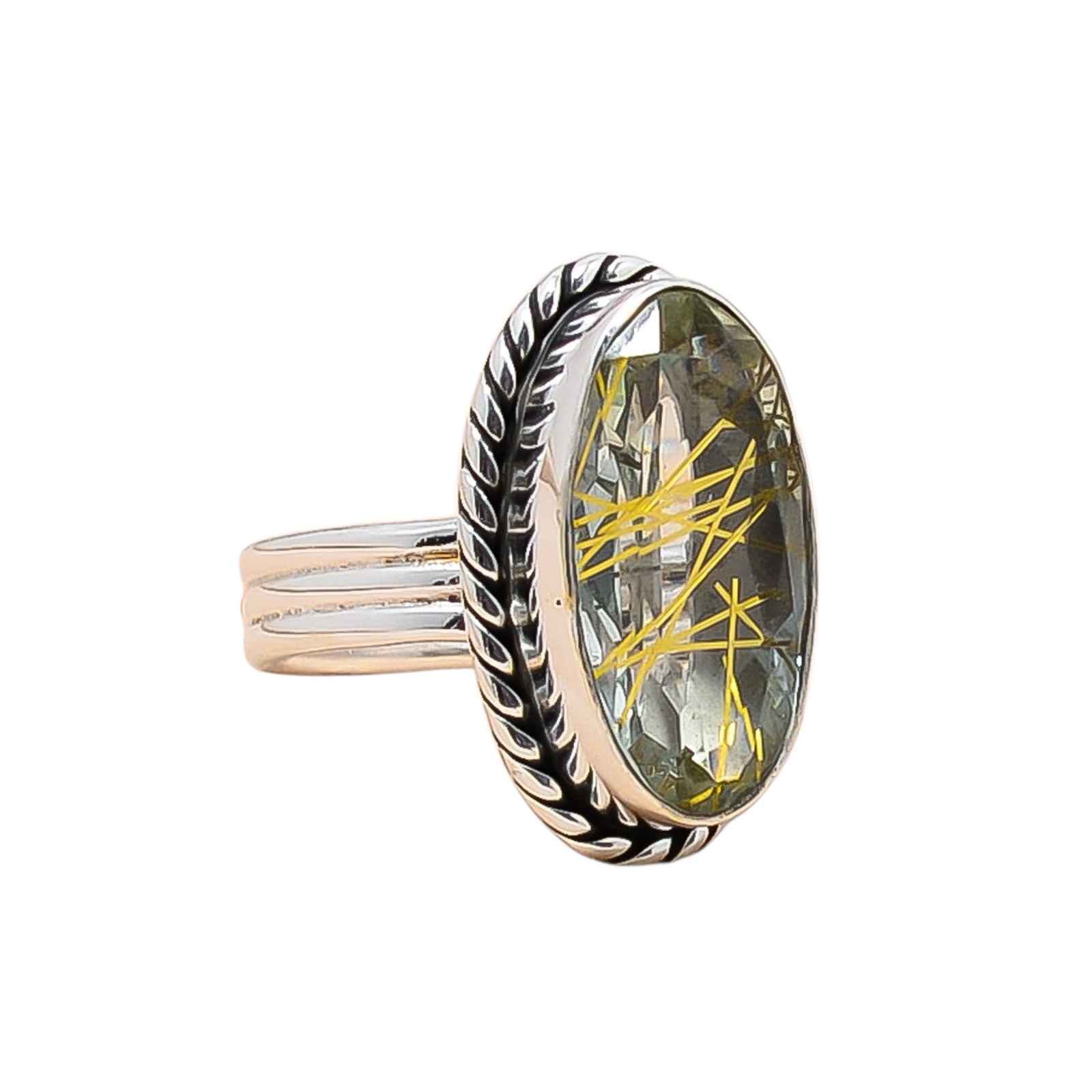 Golden Rutilated Quartz - Simulated 925 Sterling Silver Ring