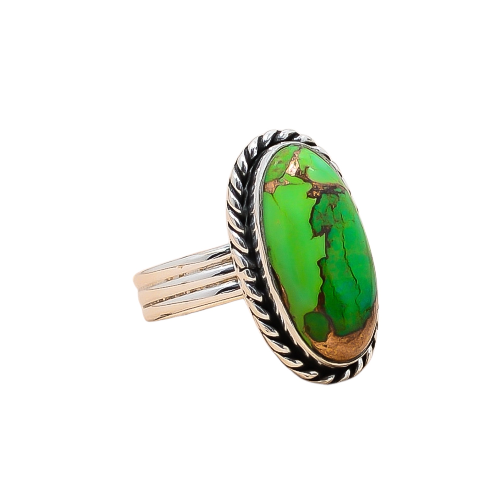 Copper Green Turquoise 925 Sterling Silver Ring