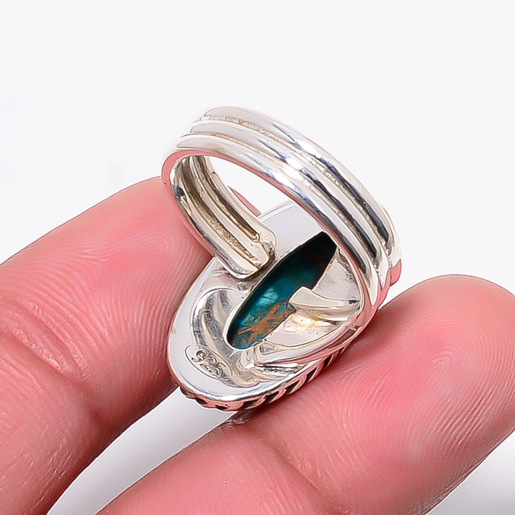 Copper Blue Turquoise 925 Sterling Silver Ring