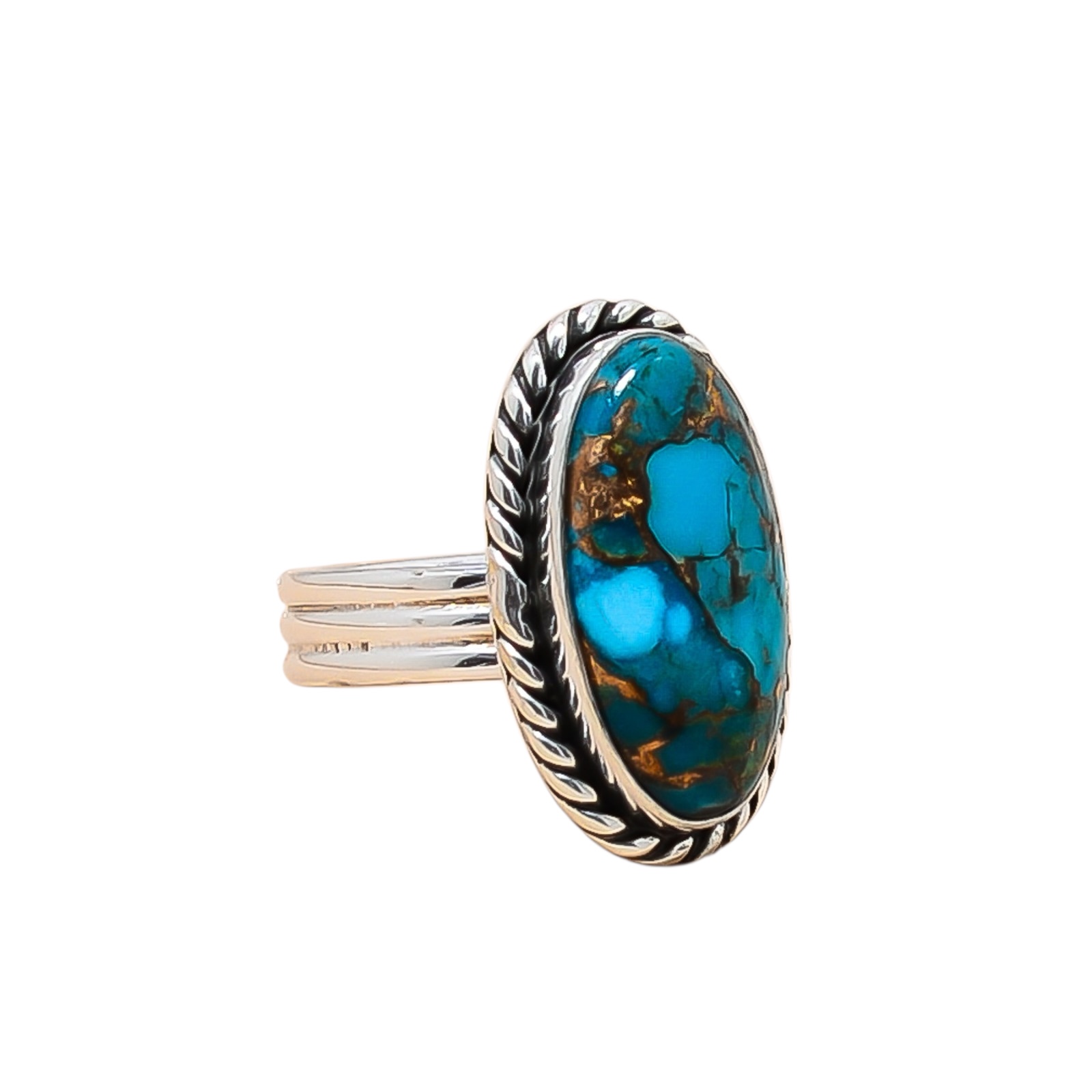 Copper Blue Turquoise 925 Sterling Silver Ring
