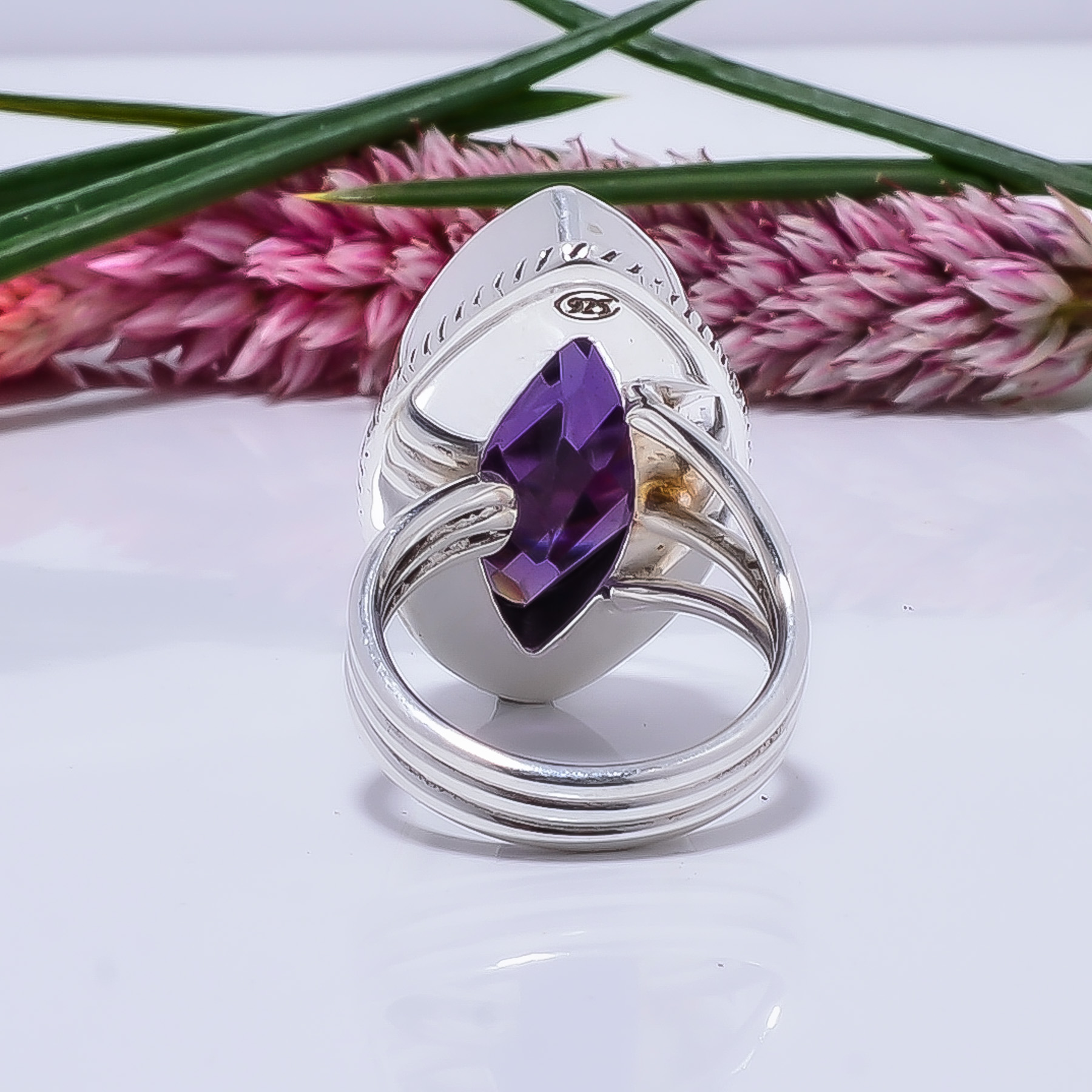 Purple Amethyst - Simulated Gemstone 925 Sterling Silver Ring