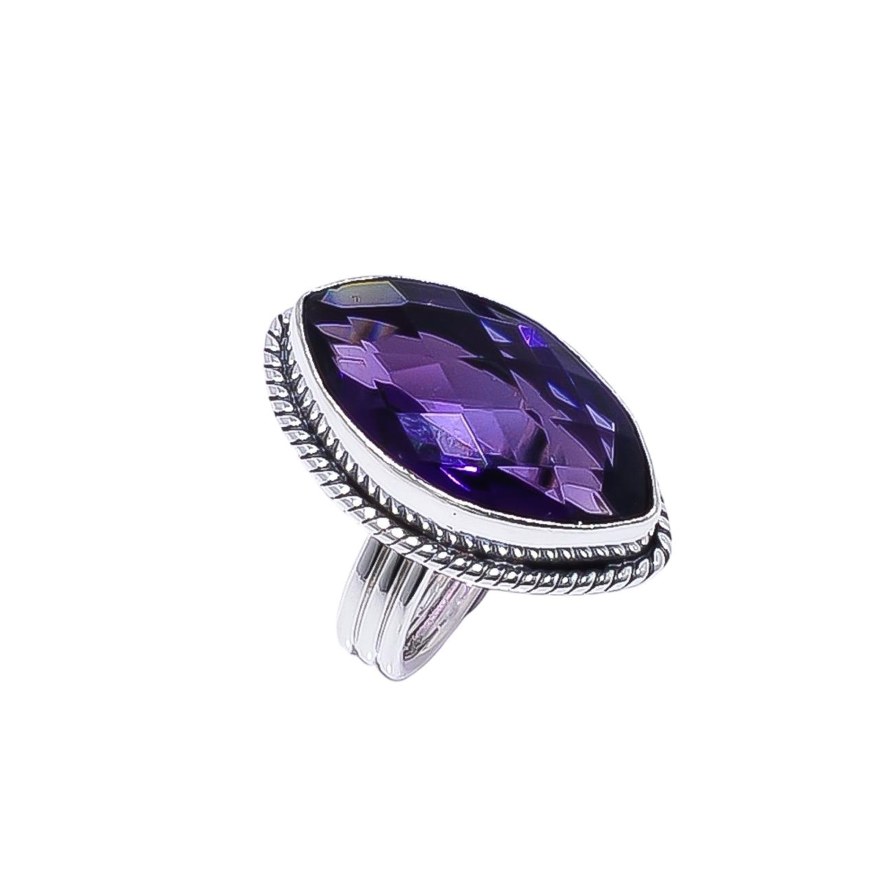 Purple Amethyst - Simulated Gemstone 925 Sterling Silver Ring