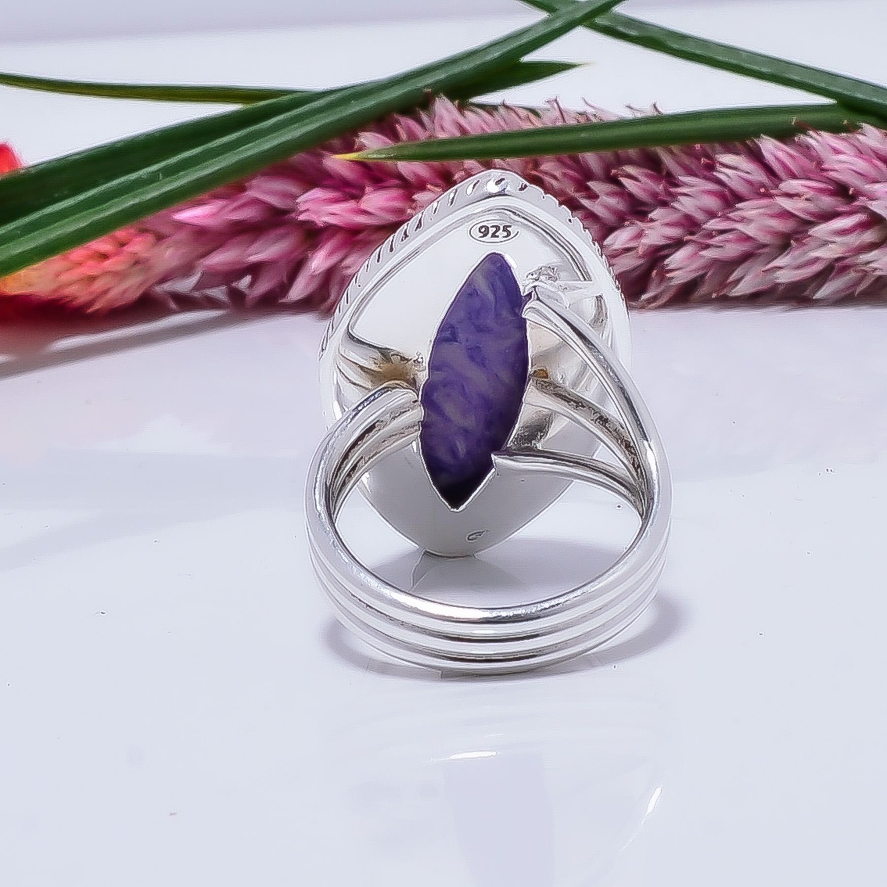 Purple Charoite - Simulated Gemstone 925 Sterling Silver Ring
