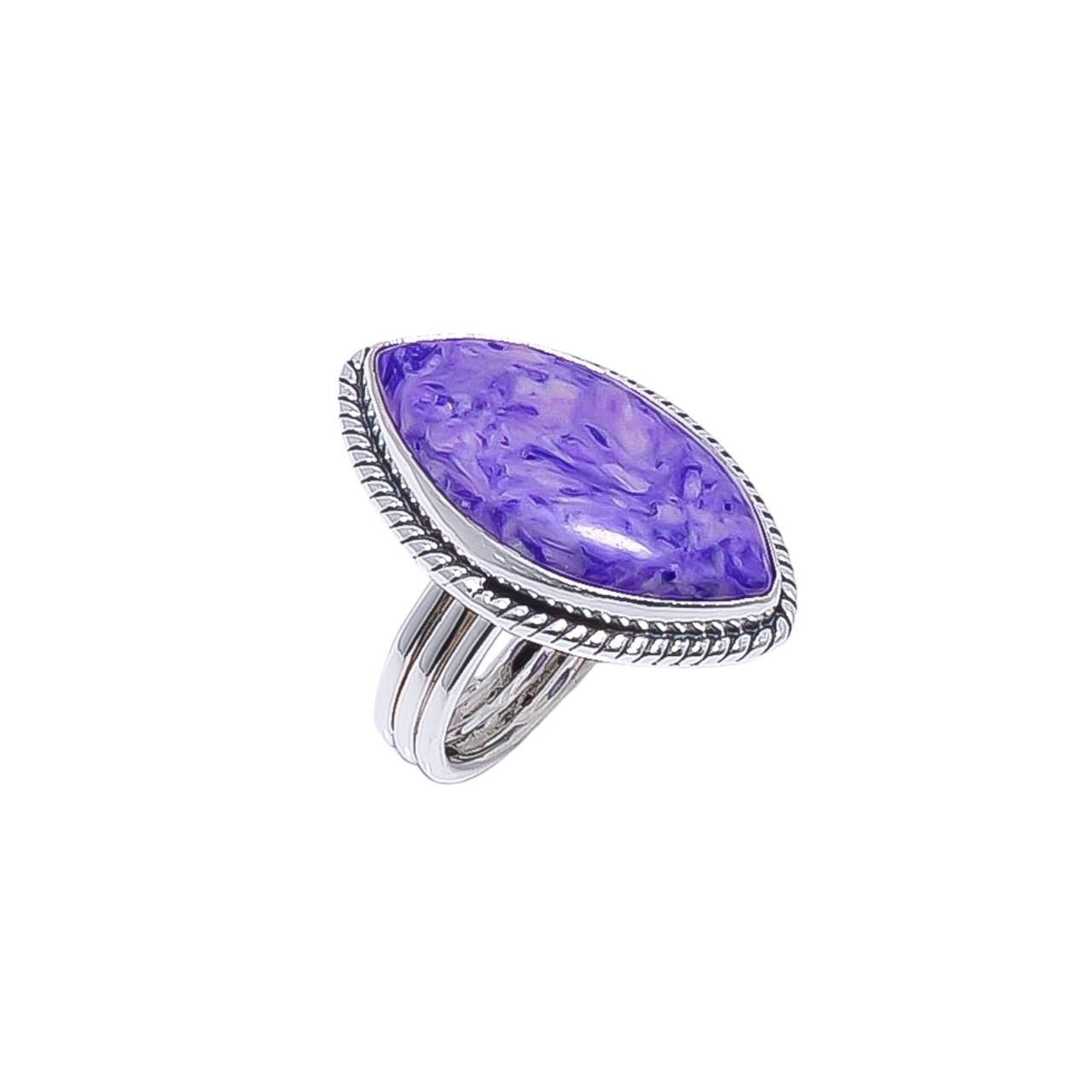 Purple Charoite - Simulated Gemstone 925 Sterling Silver Ring