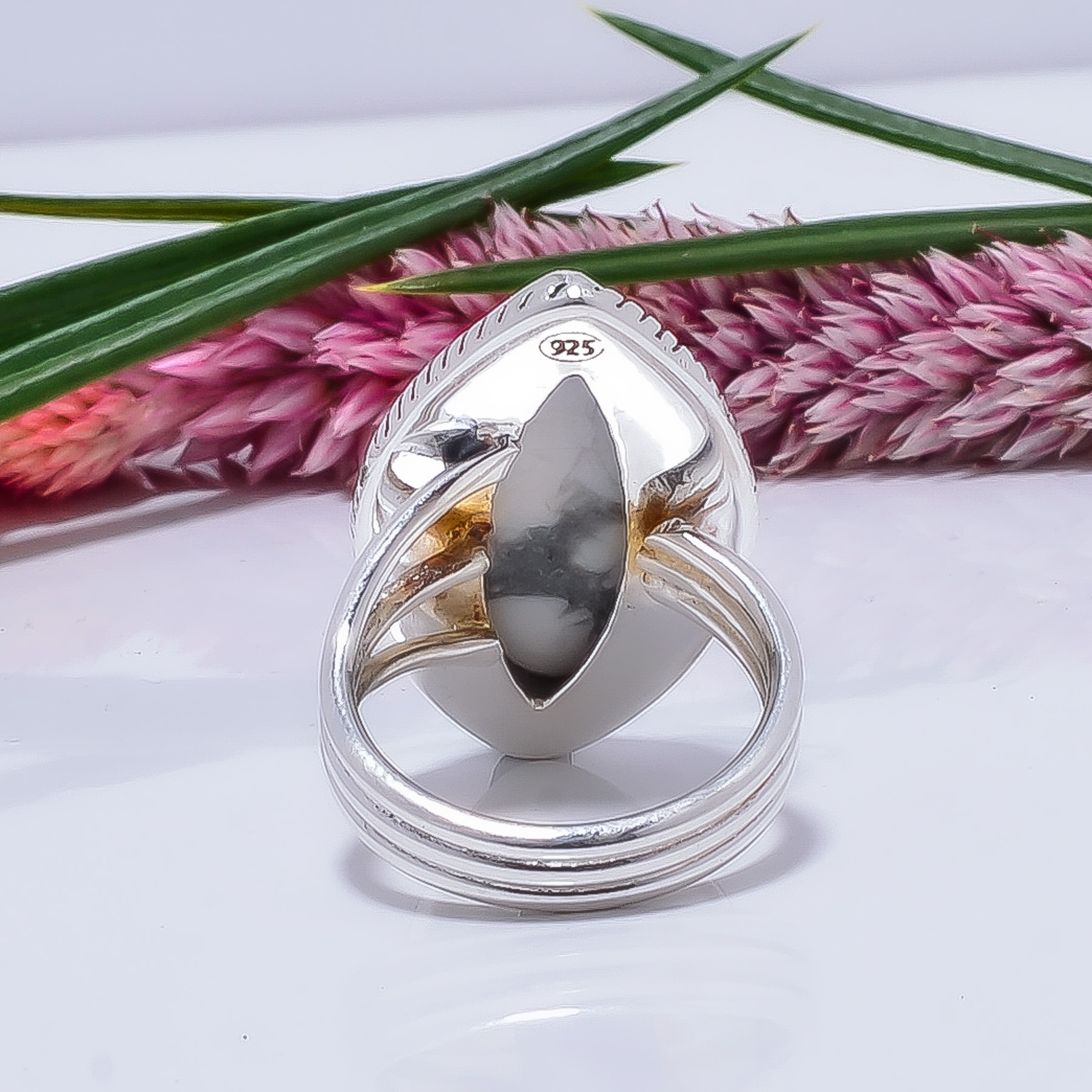 Natural White Howlite - United States Gemstone 925 Sterling Silver Ring