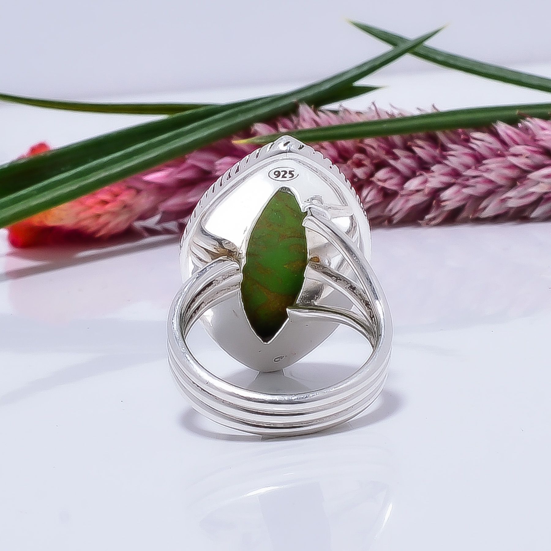 Copper Green Turquoise - Simulated Gemstone 925 Sterling Silver Ring
