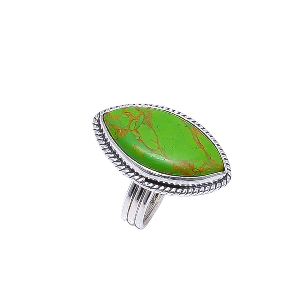 Copper Green Turquoise - Simulated Gemstone 925 Sterling Silver Ring