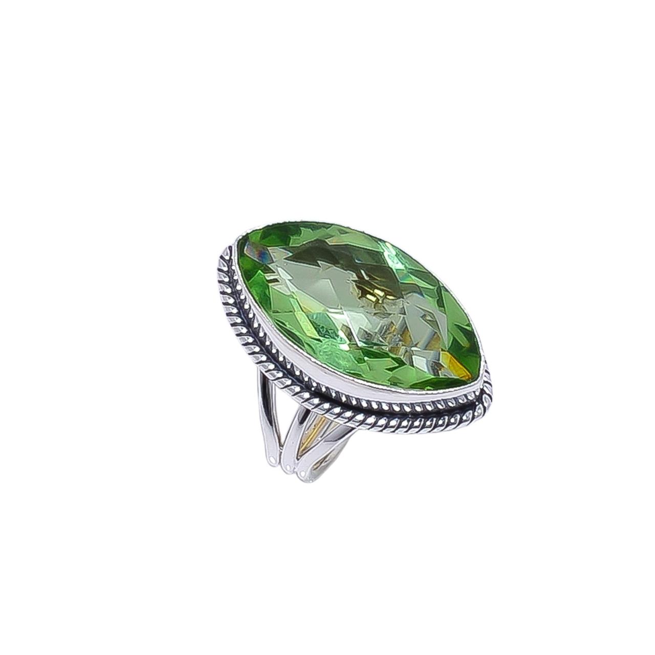 Green Amethyst - Simulated Gemstone 925 Sterling Silver Ring