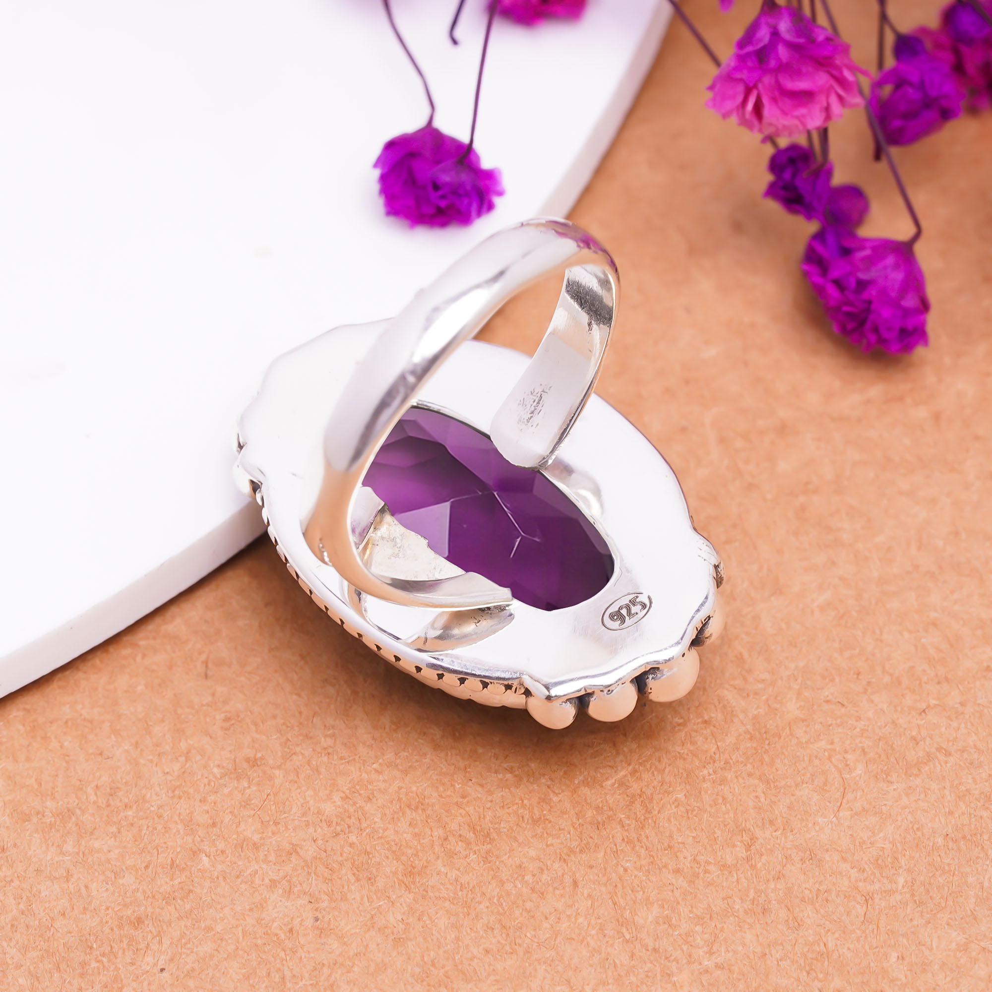 Purple Amethyst - Simulated Gemstone 925 Sterling Silver Ring