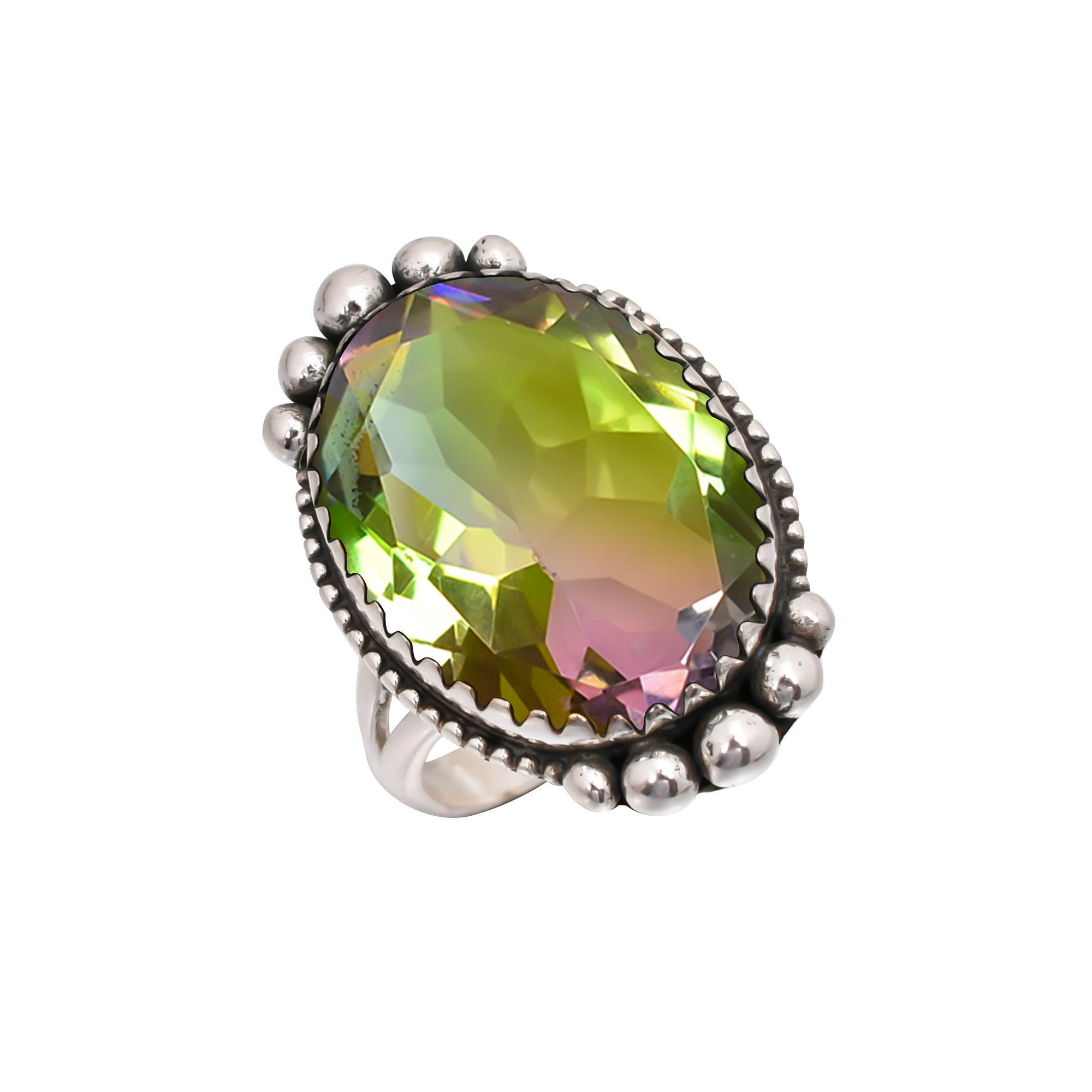 Bio Tourmaline - Simulated Gemstone 925 Sterling Silver Ring