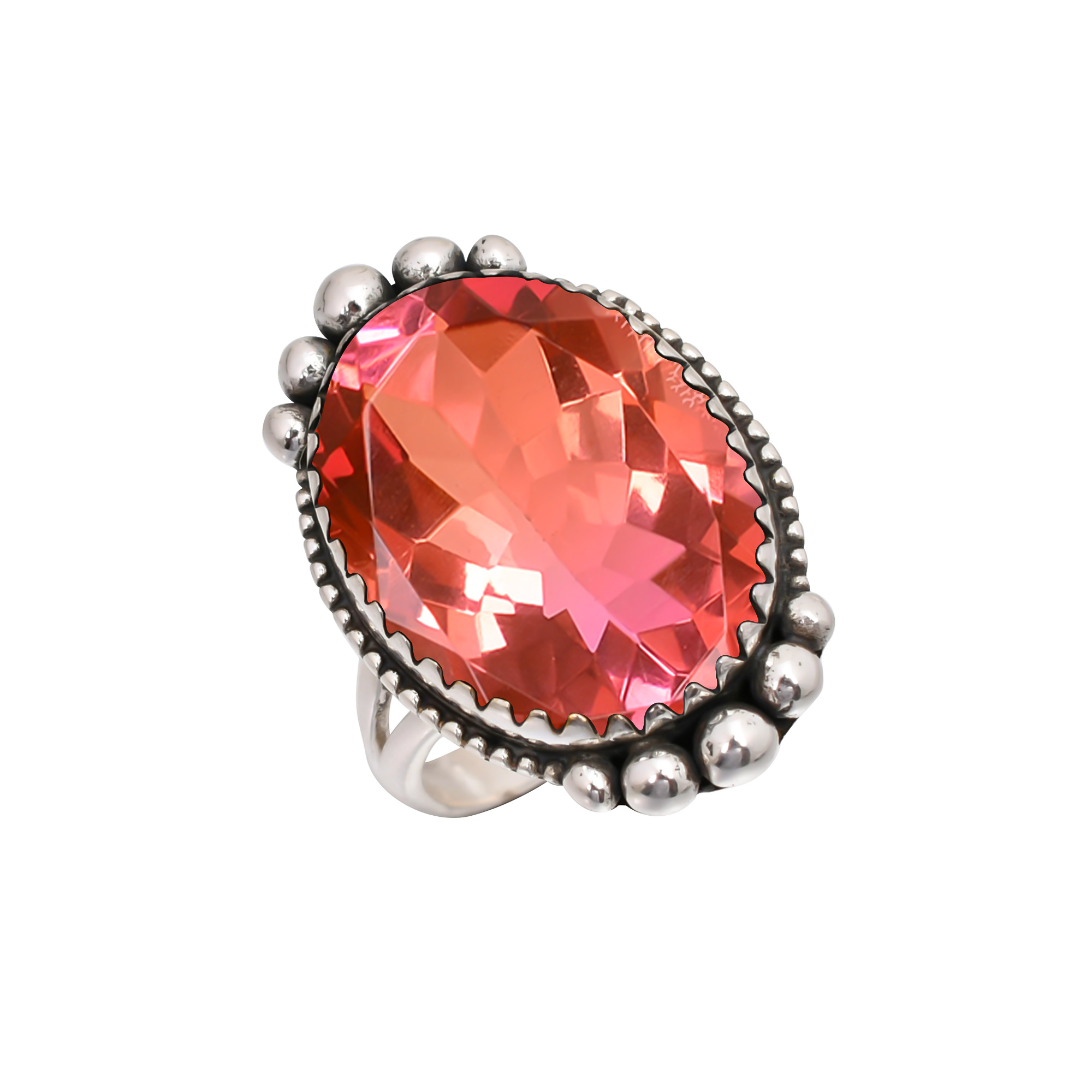 Bio Pink Rubellite Tourmaline - Simulated Gemstone 925 Sterling Silver Ring