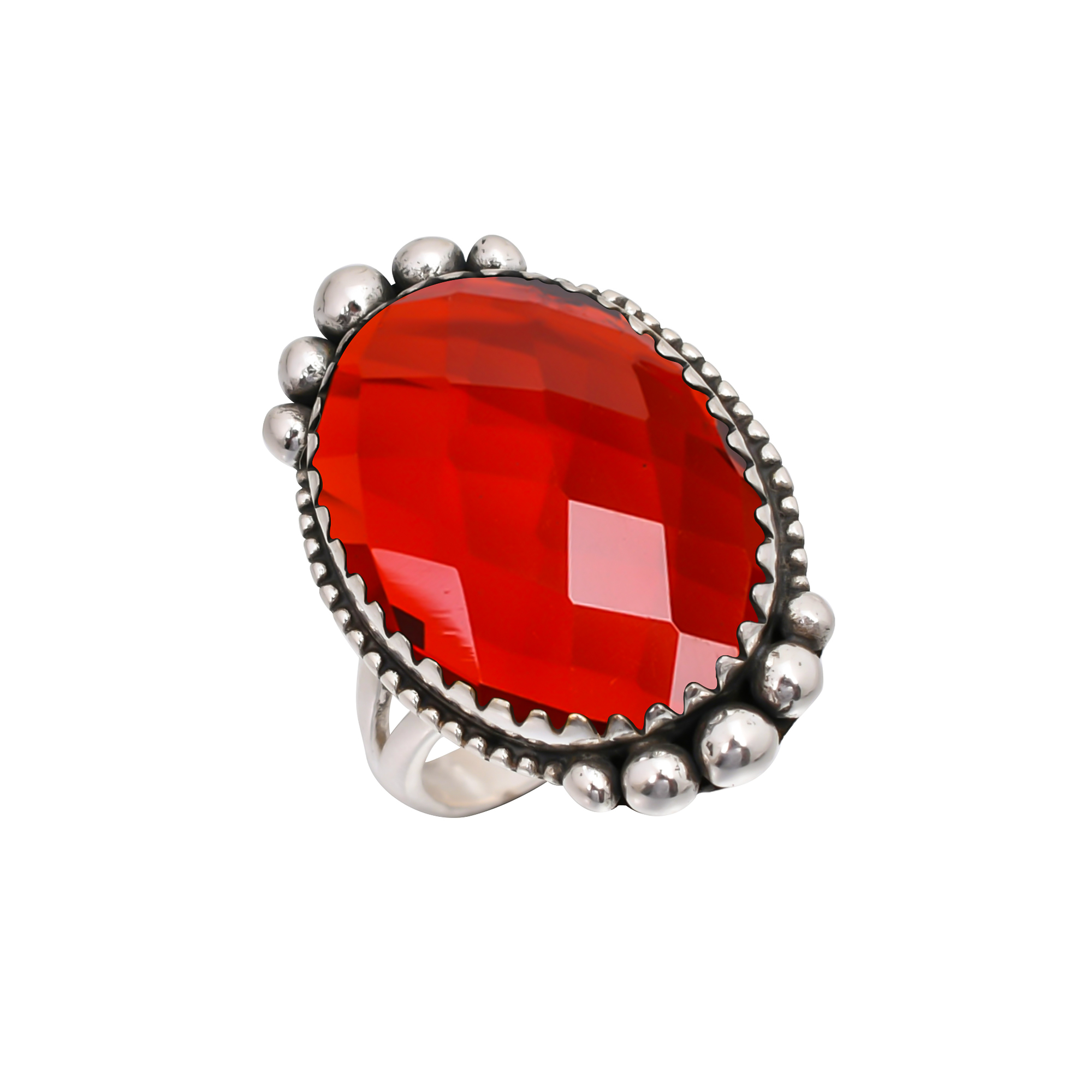 Red Garnet - Simulated Gemstone 925 Sterling Silver Ring