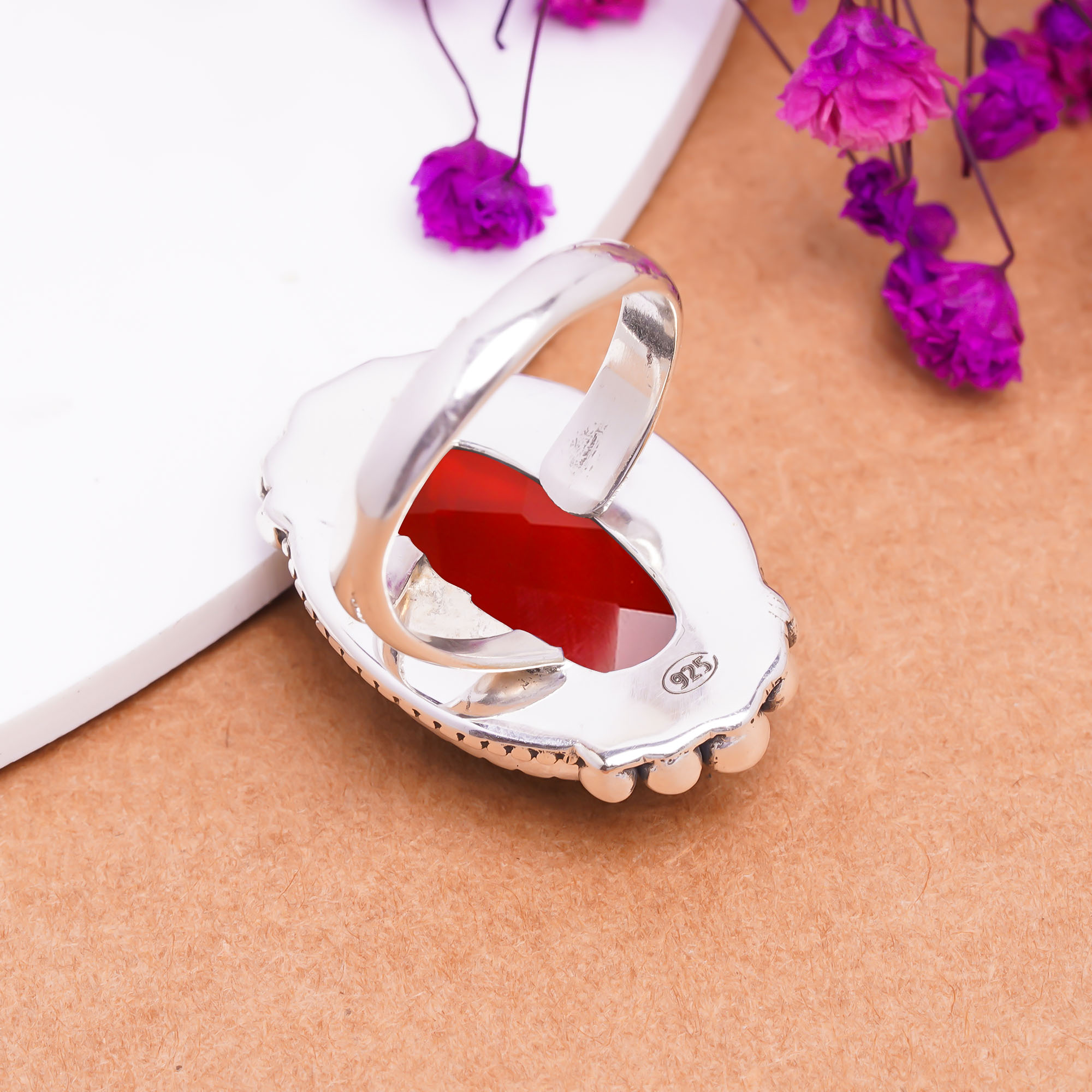 Red Garnet - Simulated Gemstone 925 Sterling Silver Ring
