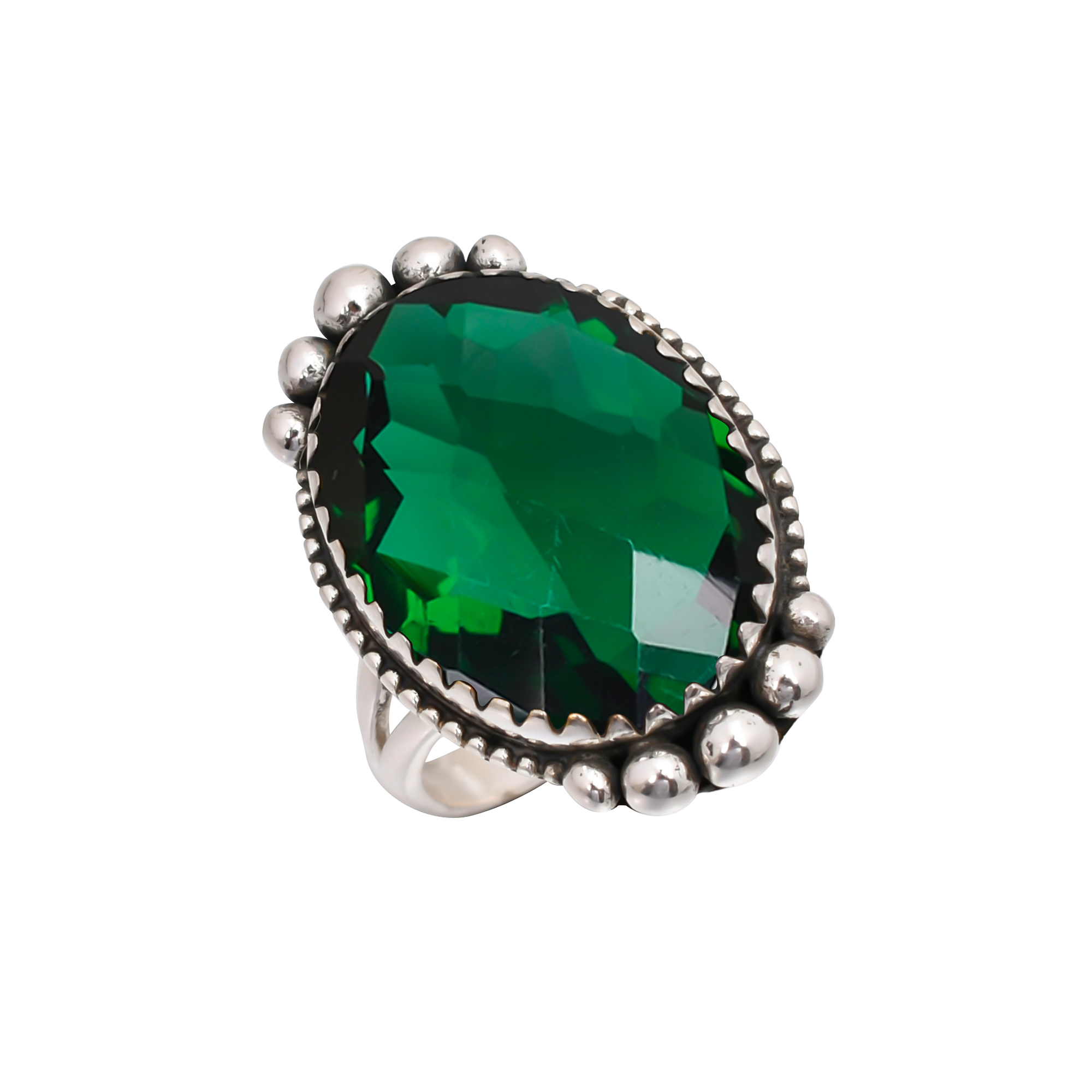 Chrome Diopside - Simulated Gemstone 925 Sterling Silver Ring