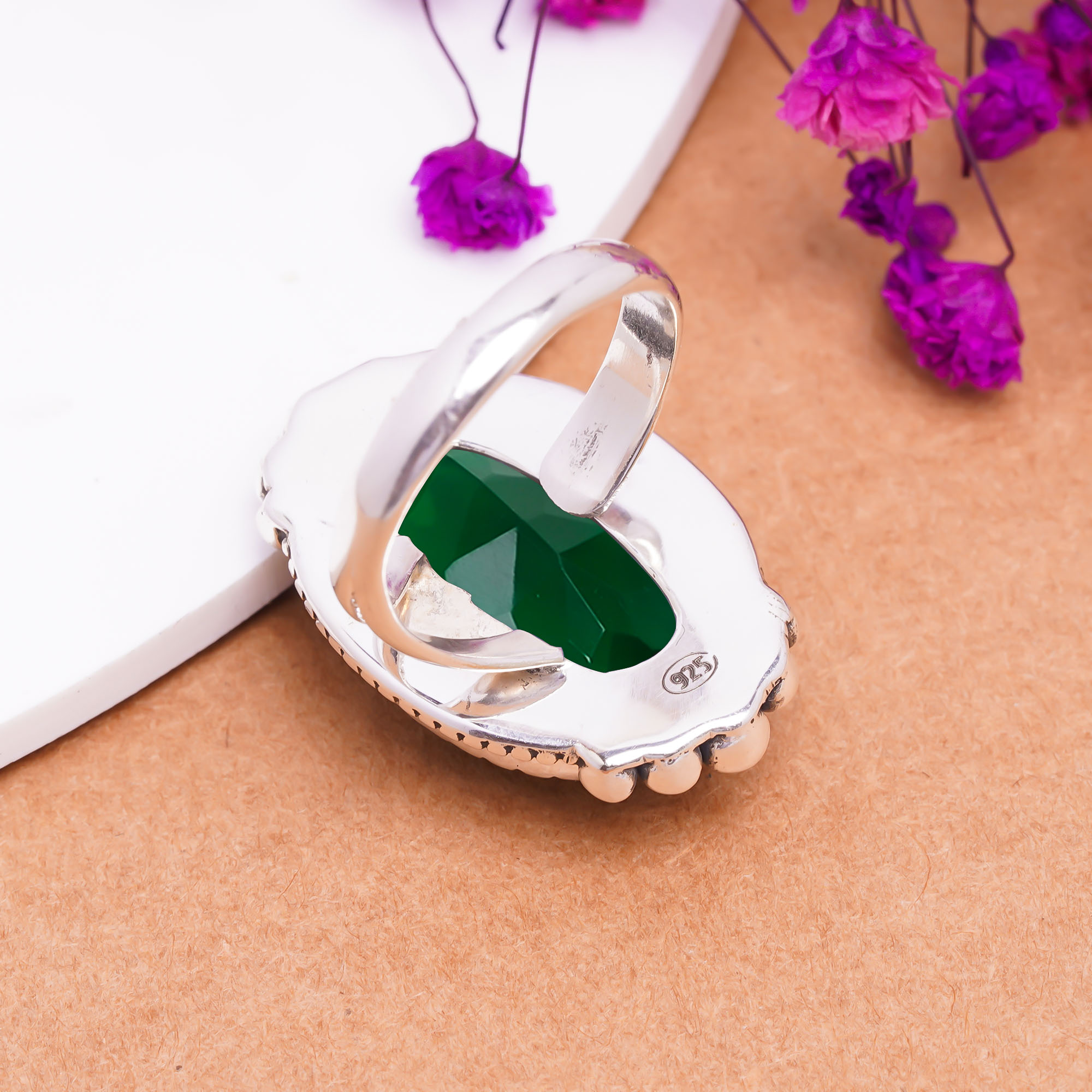 Chrome Diopside - Simulated Gemstone 925 Sterling Silver Ring