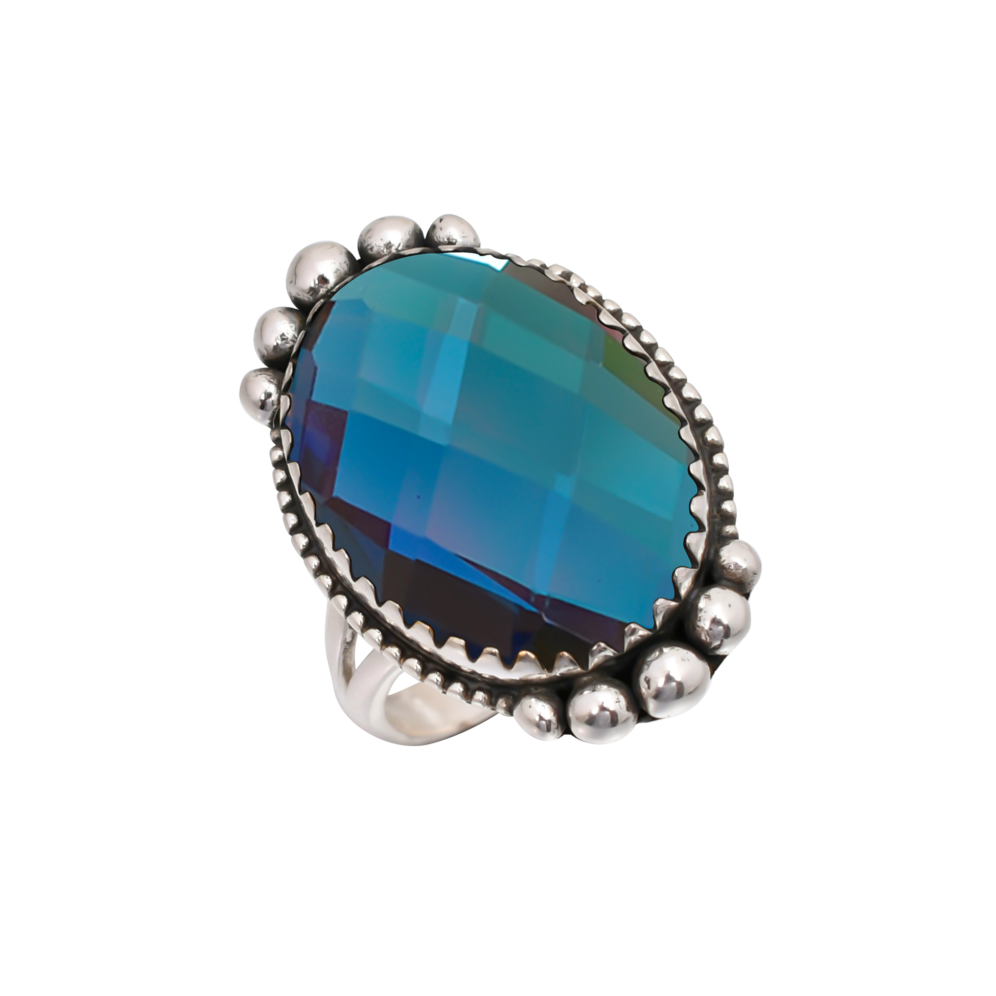 Black Rainbow Mystic Fire Topaz - Simulated Gemstone 925 Sterling Silver Ring