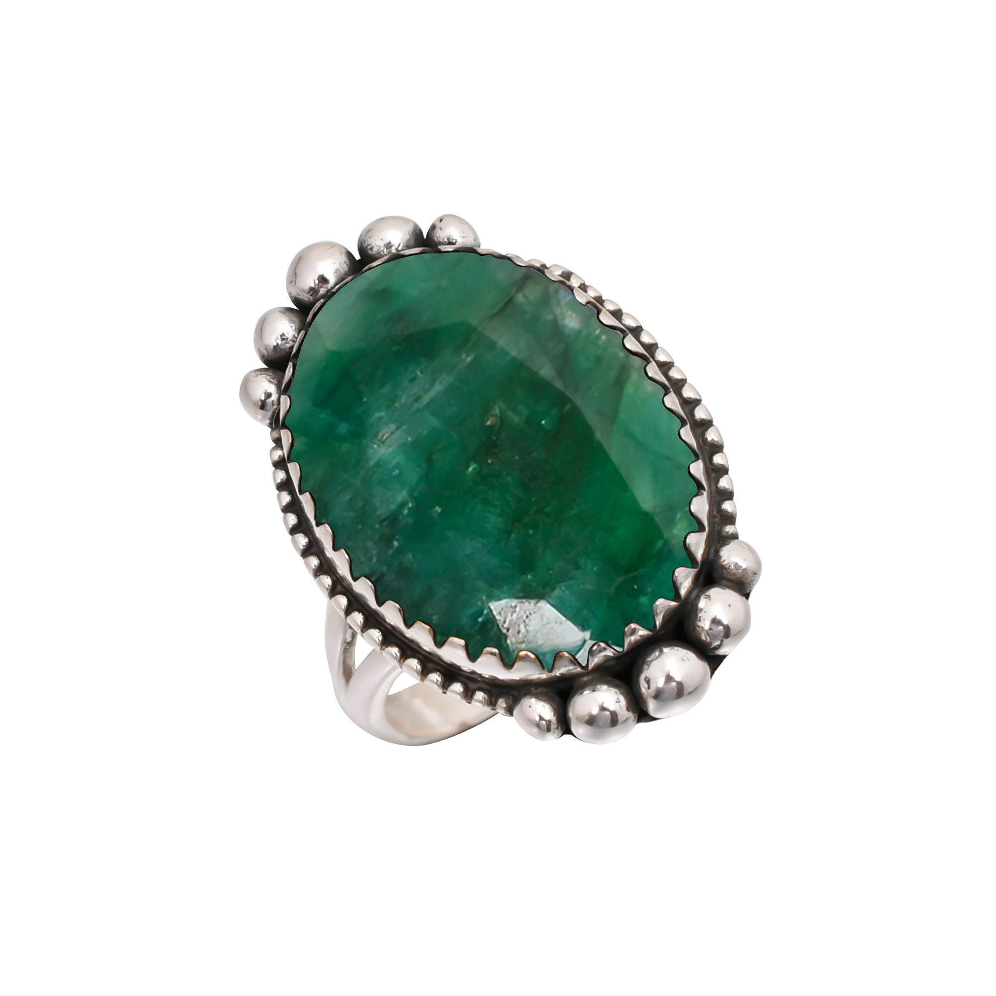 Emerlad - Dyed Quartz Gemstone 925 Sterling Silver Ring