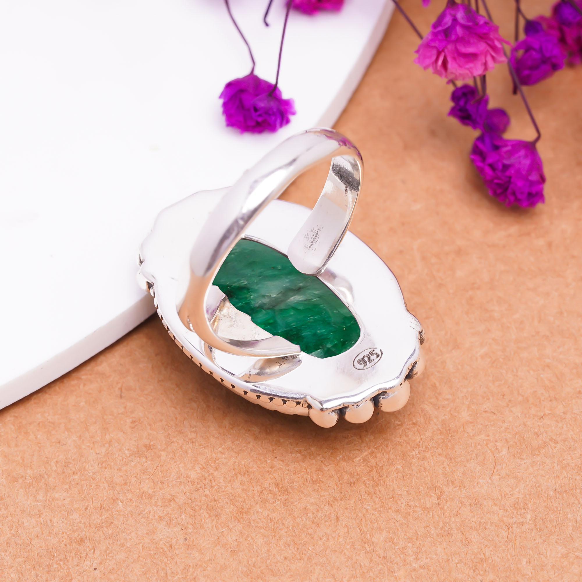 Emerlad - Dyed Quartz Gemstone 925 Sterling Silver Ring