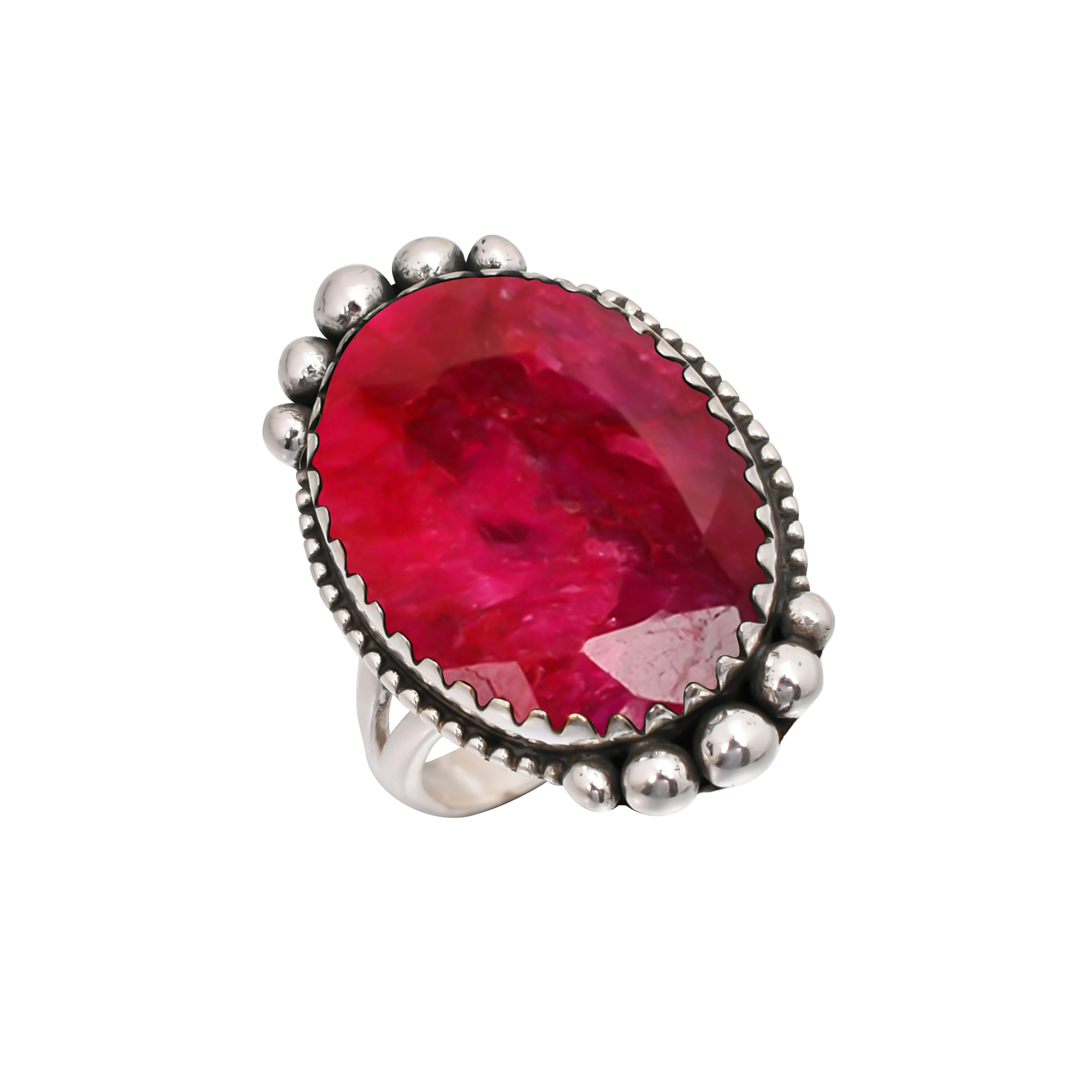 Ruby - Dyed Quartz Gemstone 925 Sterling Silver Ring