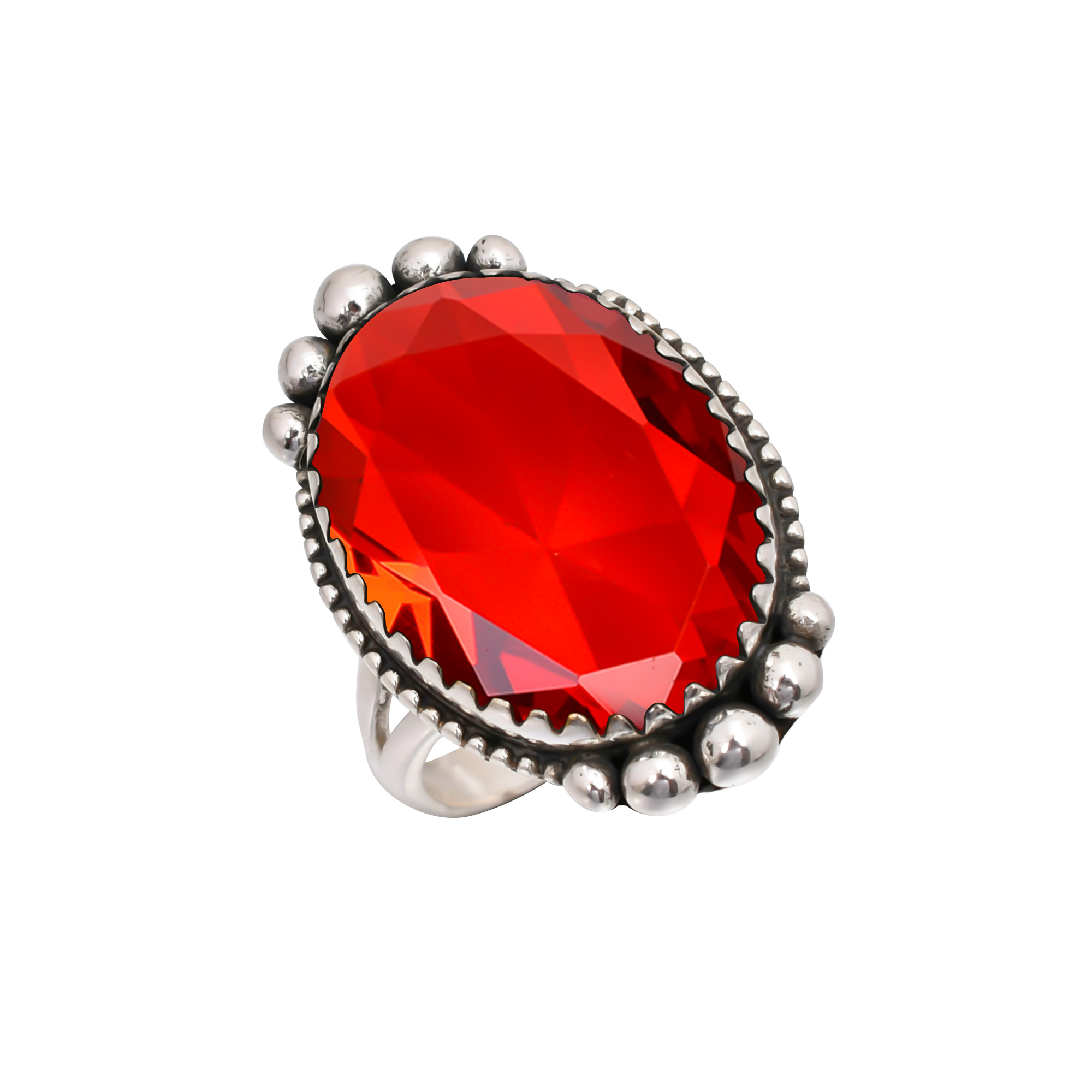 Red Garnet - Simulated Gemstone 925 Sterling Silver Ring
